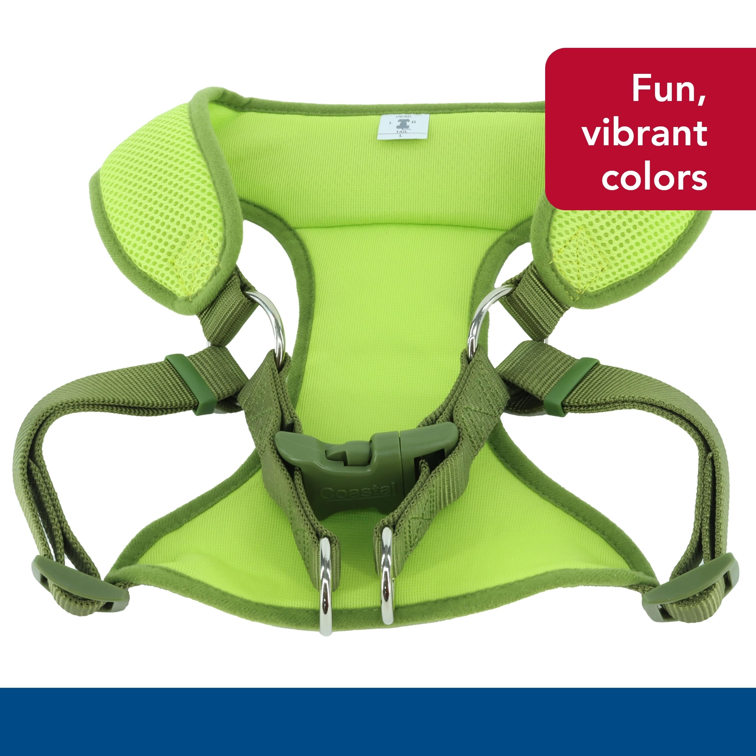 Coastal Pet Comfort Soft Wrap Adjustable Dog Harness - Comfortable Harness For Dog - Adjustable Fit - Easy Step-In Design - Breathable Fabric Mesh - Lime, 3/8' X 11'-13'