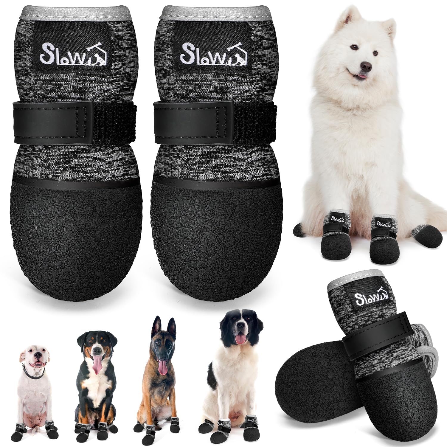 Lukovee Dog Shoes - Breathable Dog Sock Shoes For Hardwood Floor Snow Hot Pavement, Waterproof Non-Slip Soles Booties With Refle