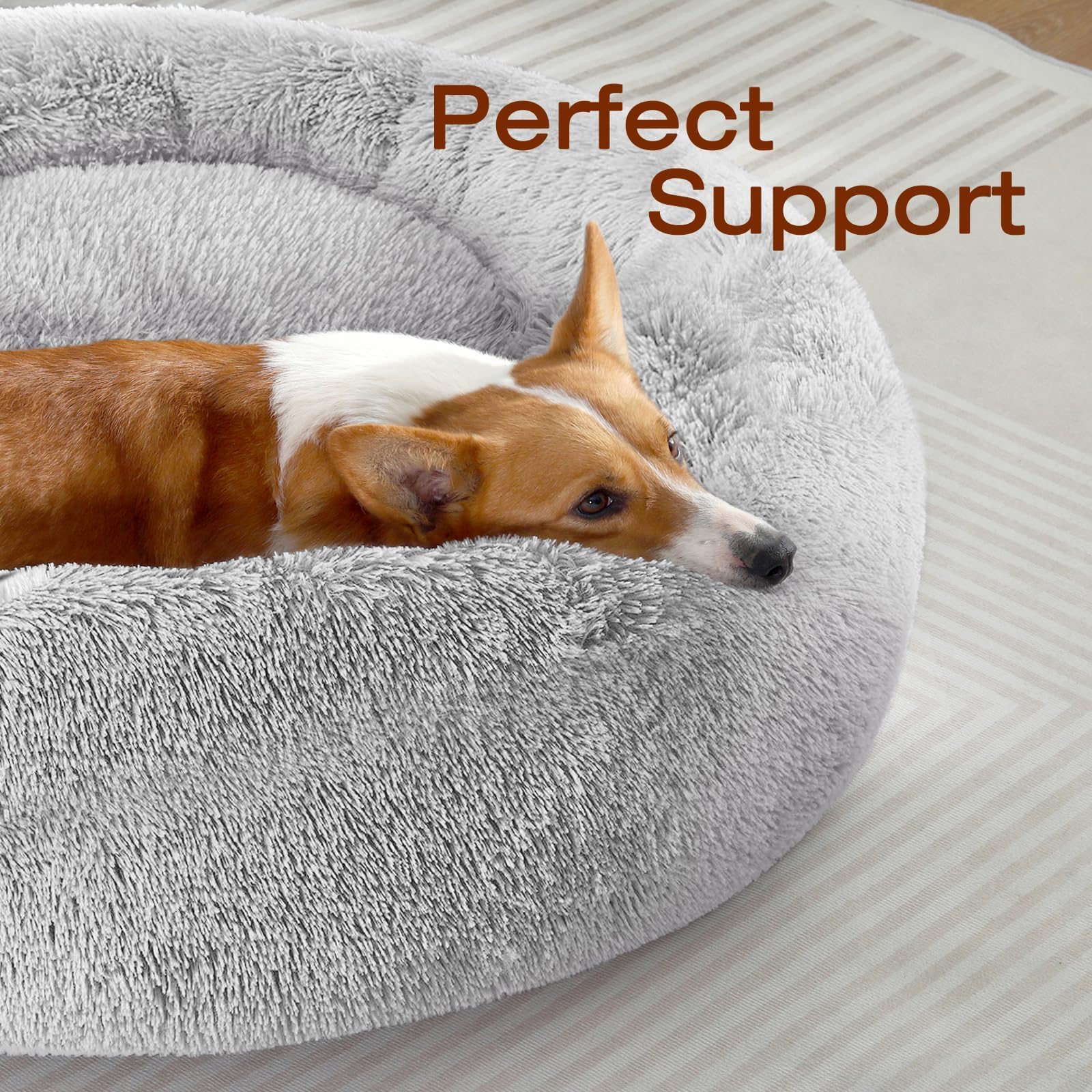 Jollyvogue Dog & Cat Bed, Calming Anti-Anxiety Pet Bed For Small Dogs, Fluffy Donut Cushion For Small And Medium Pets (24')
