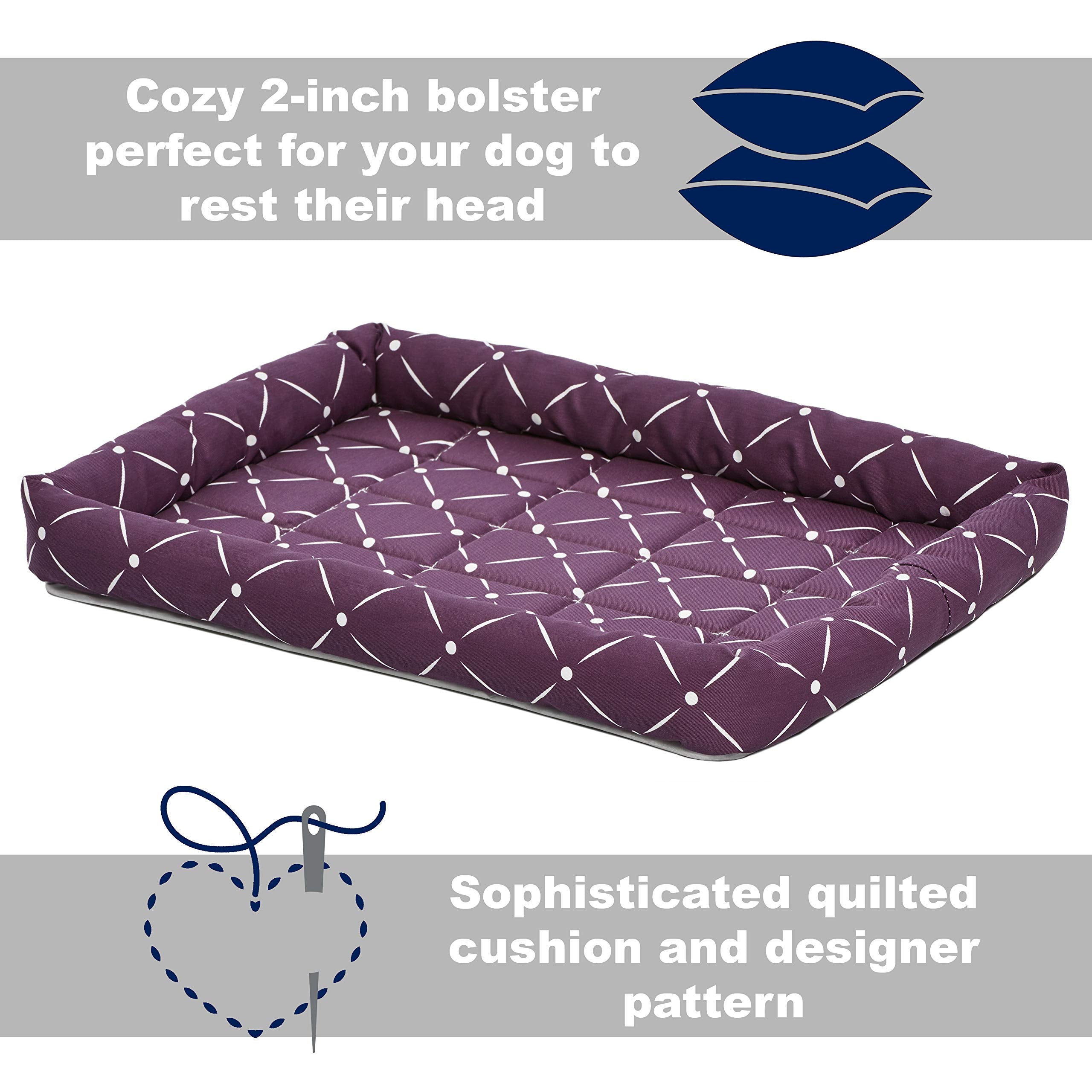 Midwest Homes For Pets 40222-Pld Quiet Time Couture Ashton Bolster Pet Bed, Small Dog/22, Plum & White Diamond Pattern, 20.0' L X 11.5' W X 2.0' Th
