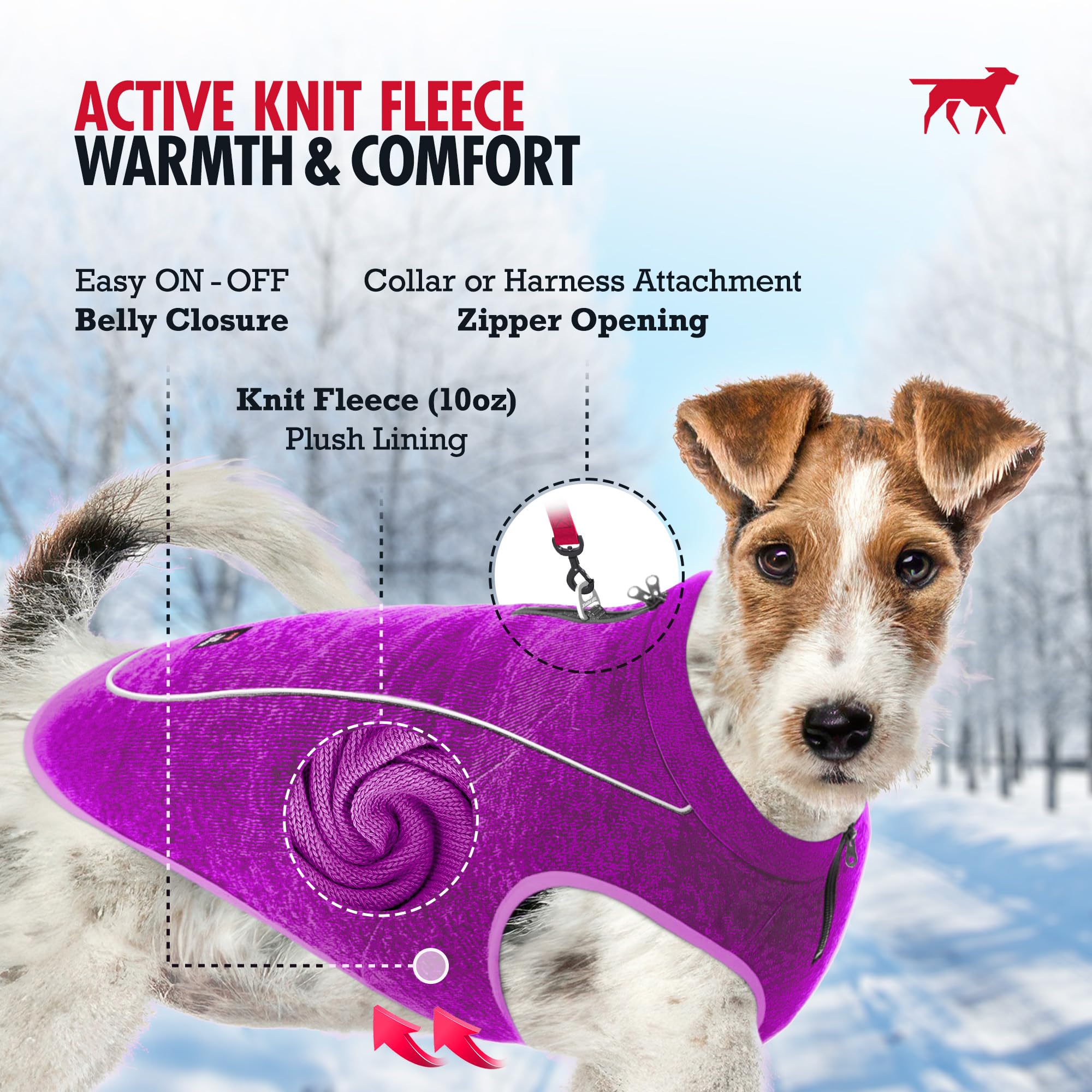 Tuff Pupper Insulated Knit Fleece Jacket For Dogs | Lightweight Warm Dog Vest | Waterproof Zipper Port For Harness | Cold Weathe