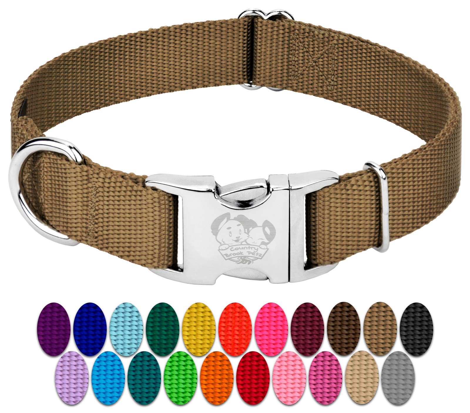 Country Brook Petz Premium Nylon Dog Collar with Metal Buckle for Small Medium Large Breeds - Vibrant 30+ Color Selection (Extra