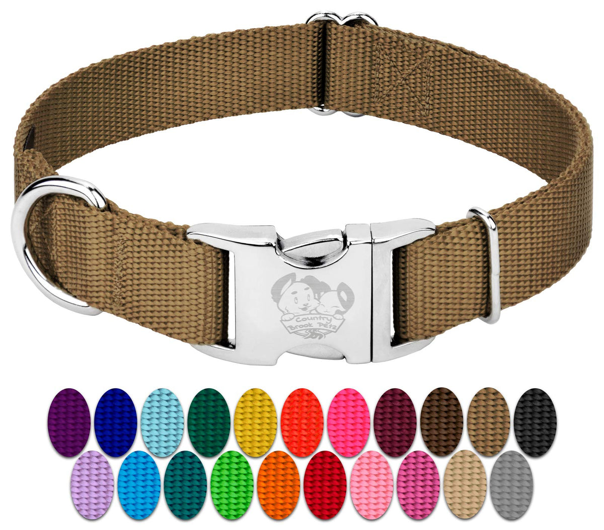 Country Brook Design - Vibrant 30+ Color Selection - Premium Nylon Dog Collar With Metal Buckle (Medium, 3/4 Inch, Coyote Tan)