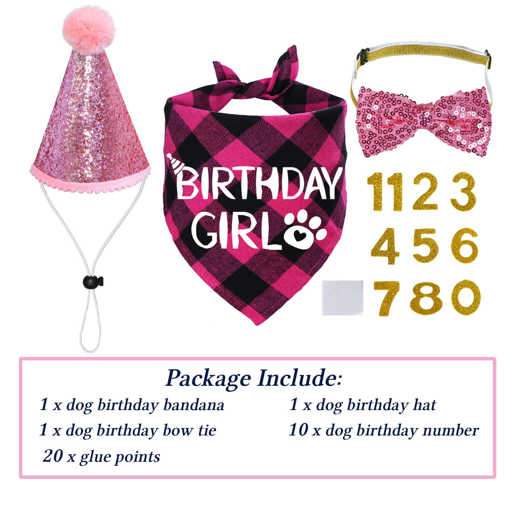 Stmk Dog Birthday Party Supplies, Multi Sizes Dog Birthday Hat With Numbers Bandana Bow Tie For Large Extra Large Dogs Pets Birt
