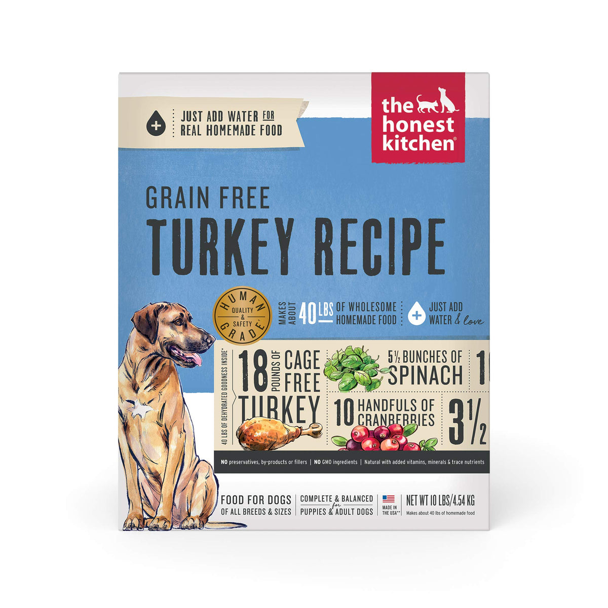 The Honest Kitchen Human Grade Dehydrated Grain Free Dog Food – Complete Meal Or Dog Food Topper – Turkey 10 Lb (Makes 40 Lbs)