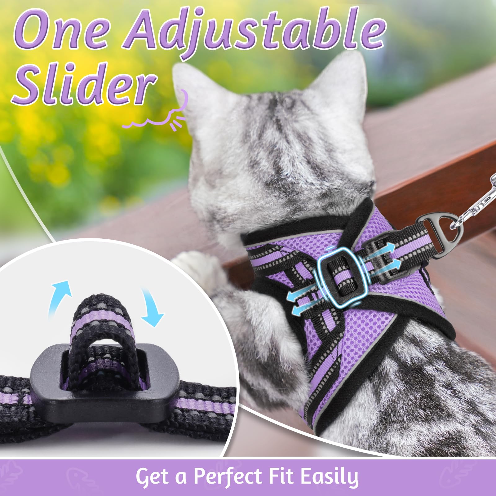 Rabbitgoo Cat Harness And Leash Set For Walking Escape Proof, Adjustable Soft Kittens Vest With Reflective Strip For Cats, Comfortable Outdoor Vest, Light Purple, L