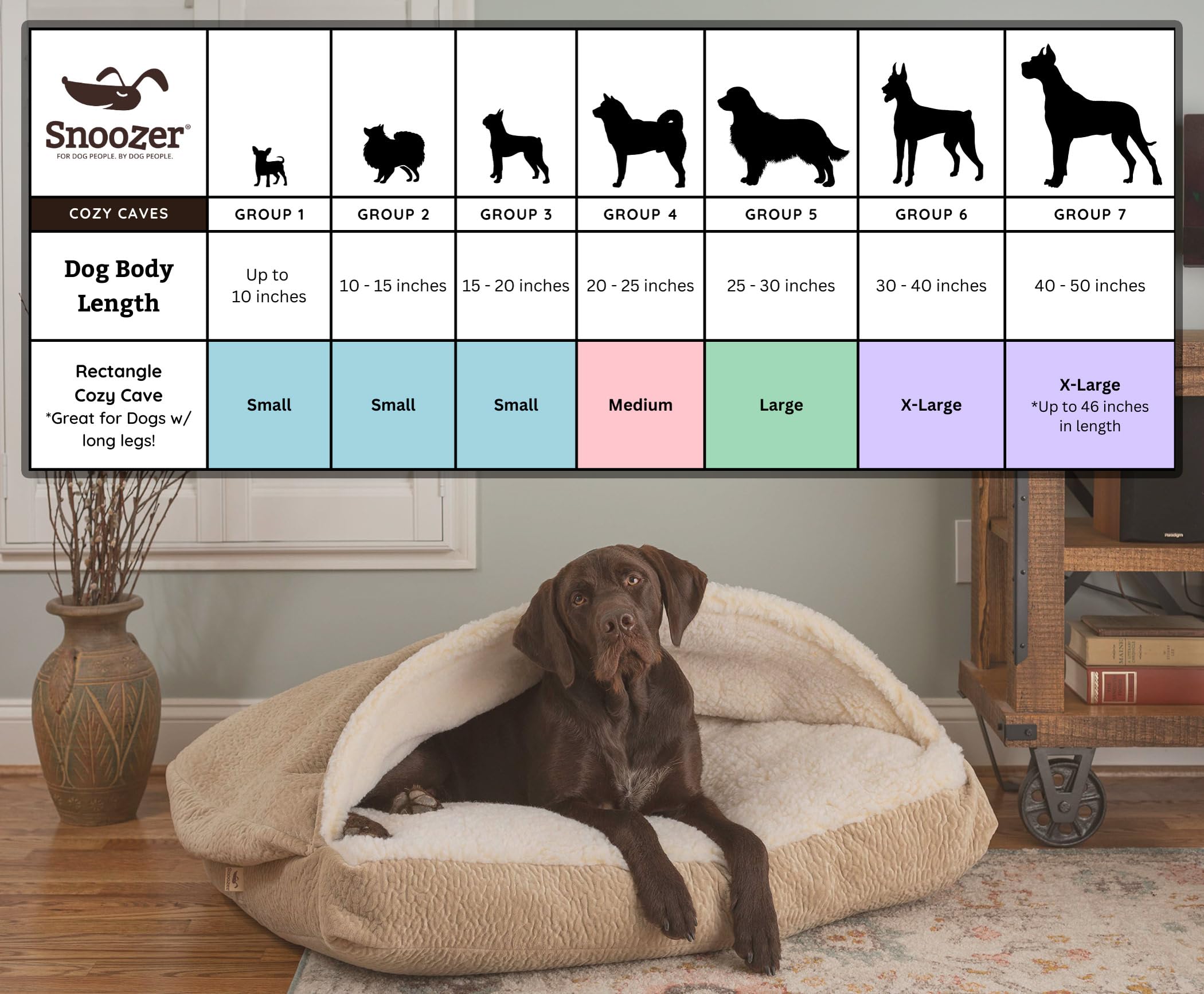 Snoozer Pet Products Luxury Rectangle Cozy Cave Dog Bed With Microsuede, Large, Sapphire