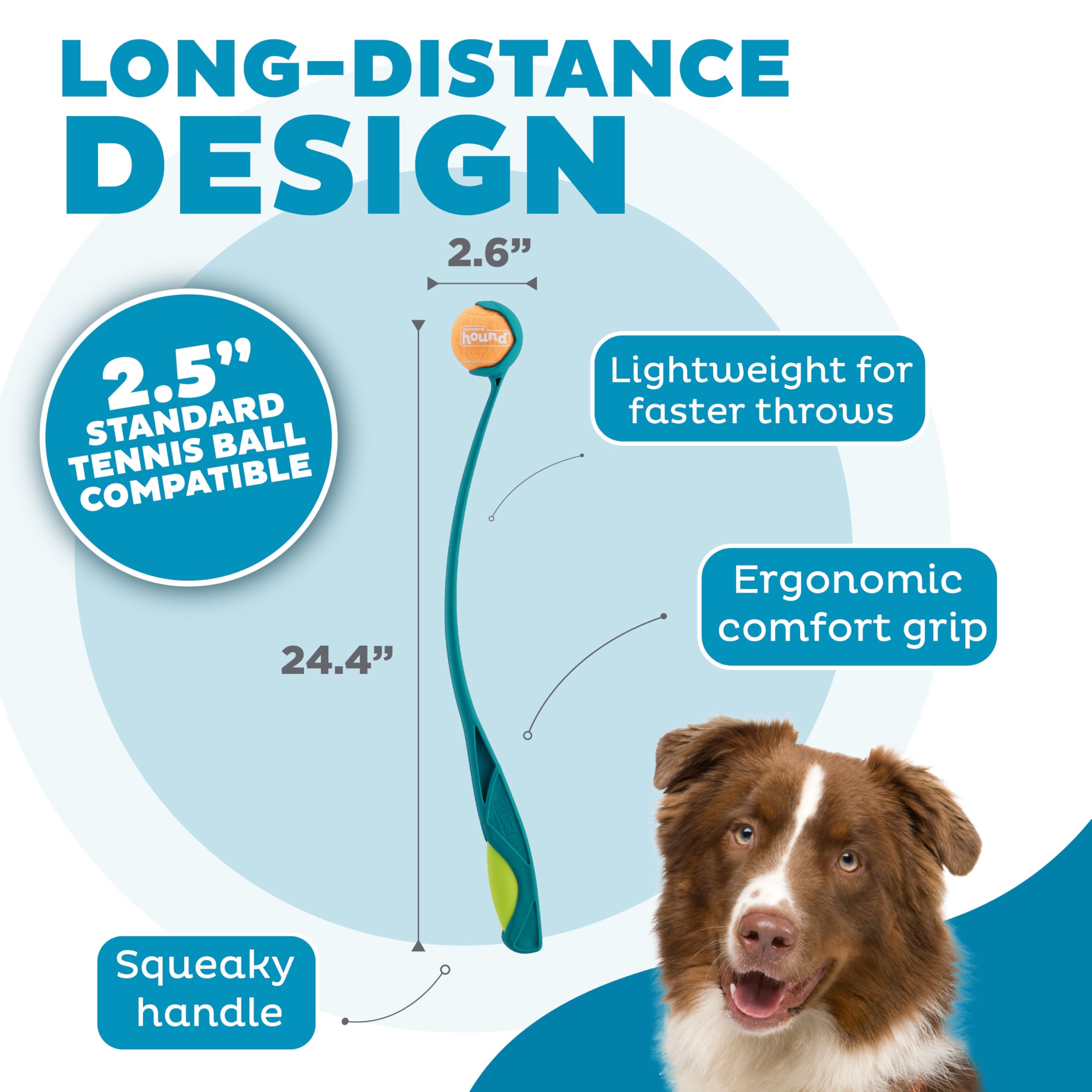 Outward Hound Interactive Dog Tennis Ball Launcher, Squeaking Handle, One-Size, Blue, Model 70509
