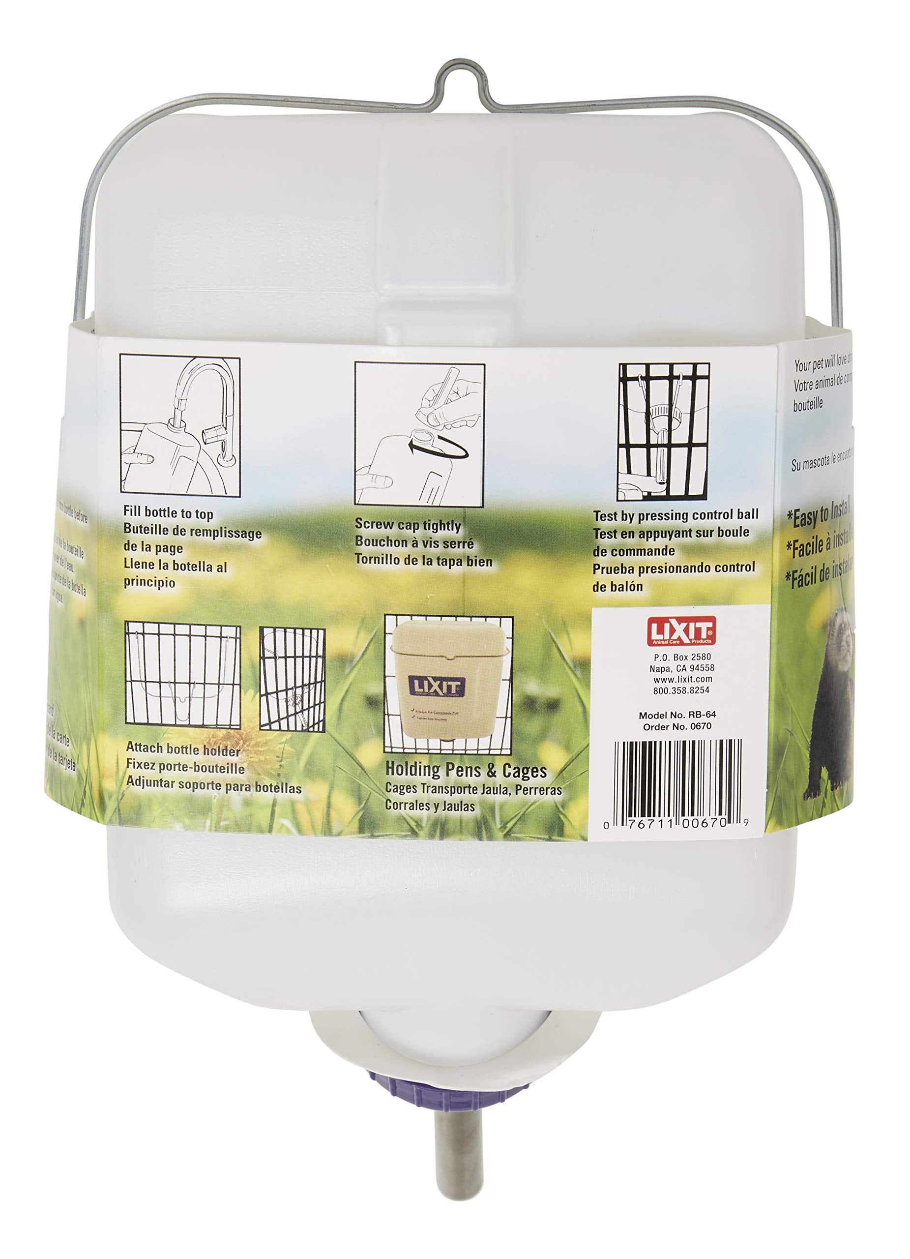 Lixit Widemouth Cage Water Bottles For Rabbits, Ferrets, Guinea Pigs, Rats And Other Small Animals. (White, 64 Ounce Pack Of 2)