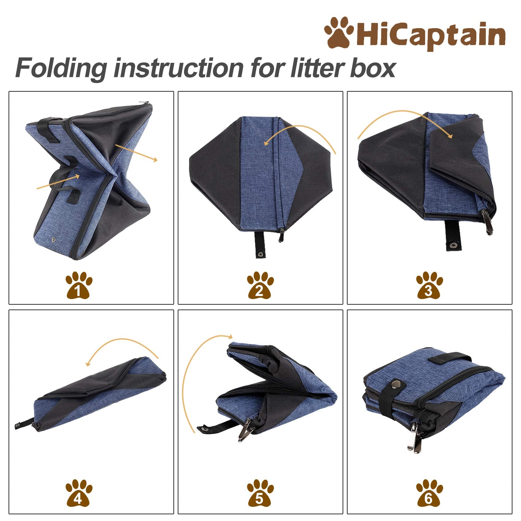 Hicaptain Portable Travel Litter Box, Foldable Cat Litter Box With Lid And Handle Standard Lightweight Collapsible Litter Carrier For Cat Travel(M,Black/Blue)