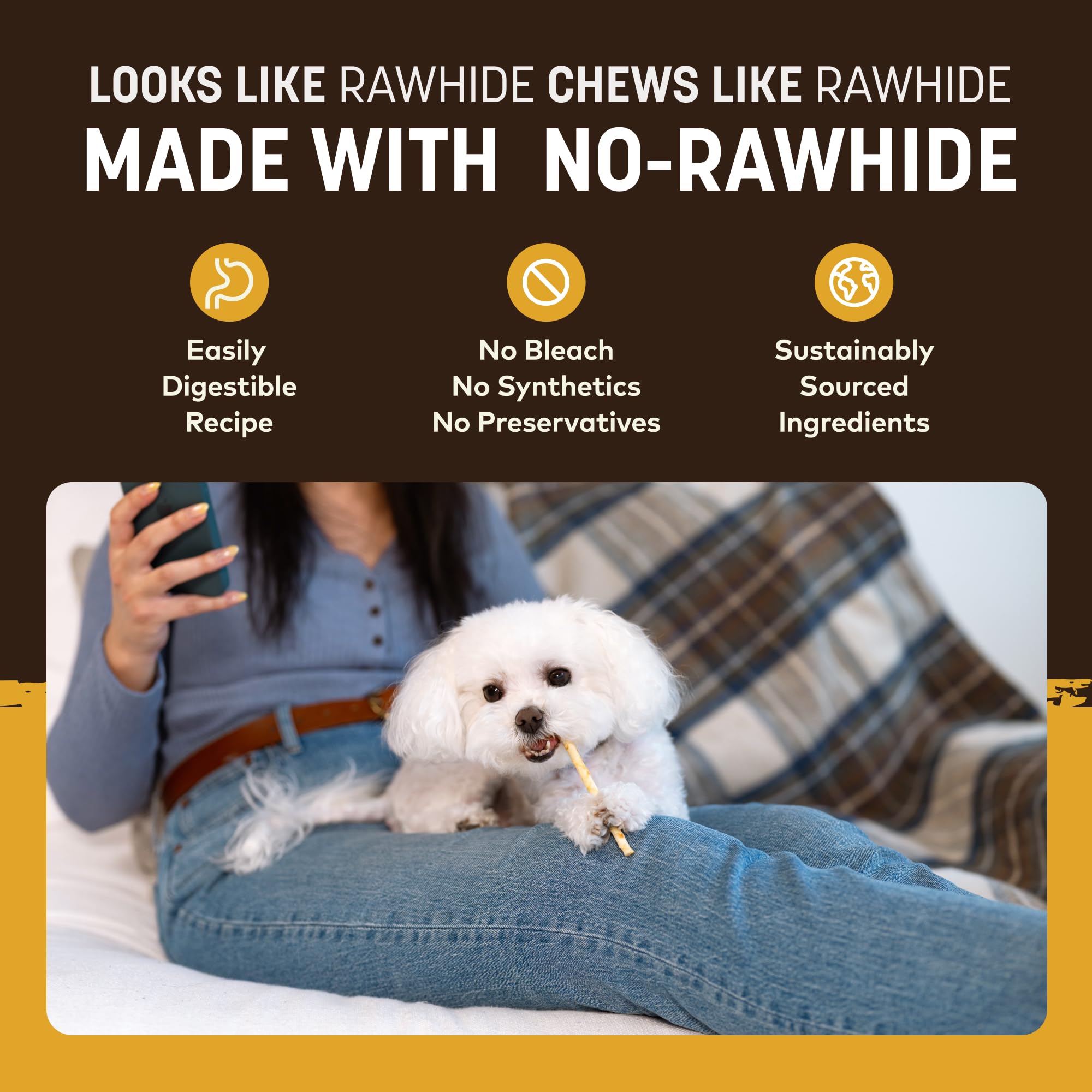 Earth Animal No Hide Stix - Long Lasting Rawhide Free Small Dog Chews Sticks, Peanut Butter - 40 Count Extra Value Pack