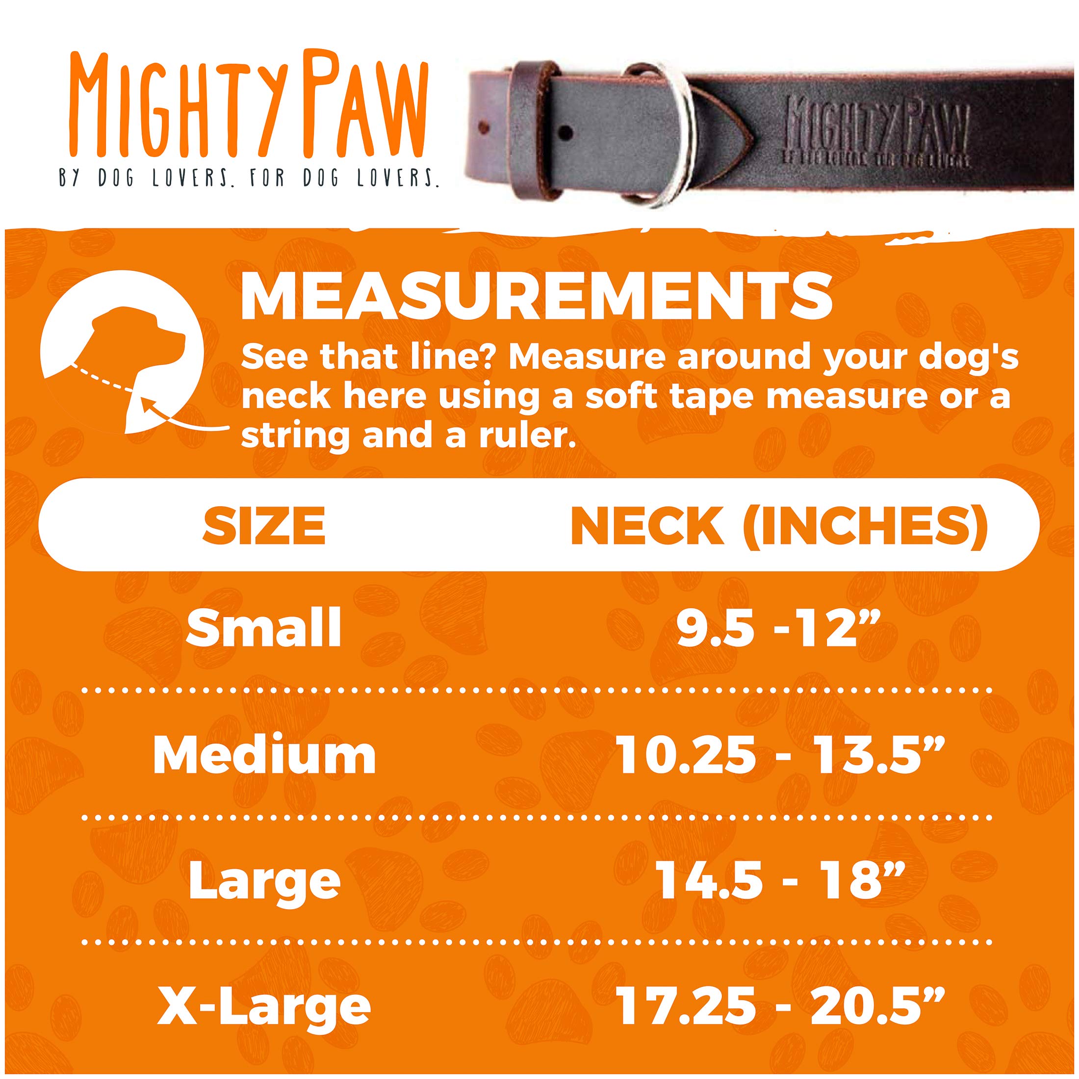 Mighty Paw Leather Dog Collar - Genuine Distressed Leather, Metal Buckle, Medium Size (10.25 - 13.5 inches), Brown