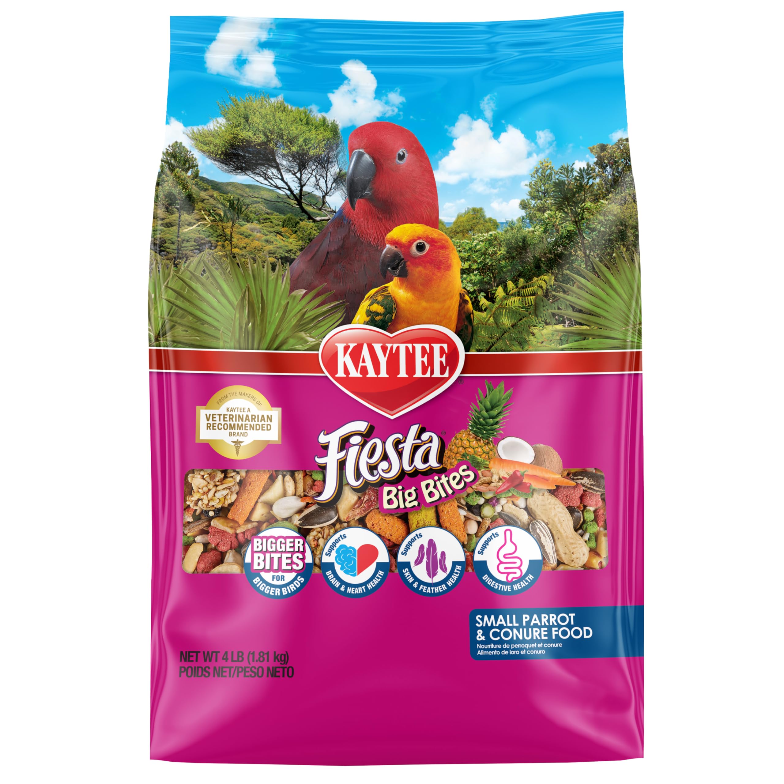 Kaytee Fiesta Big Bites Food For Small Pet Parrots And Conures, 4 Pound