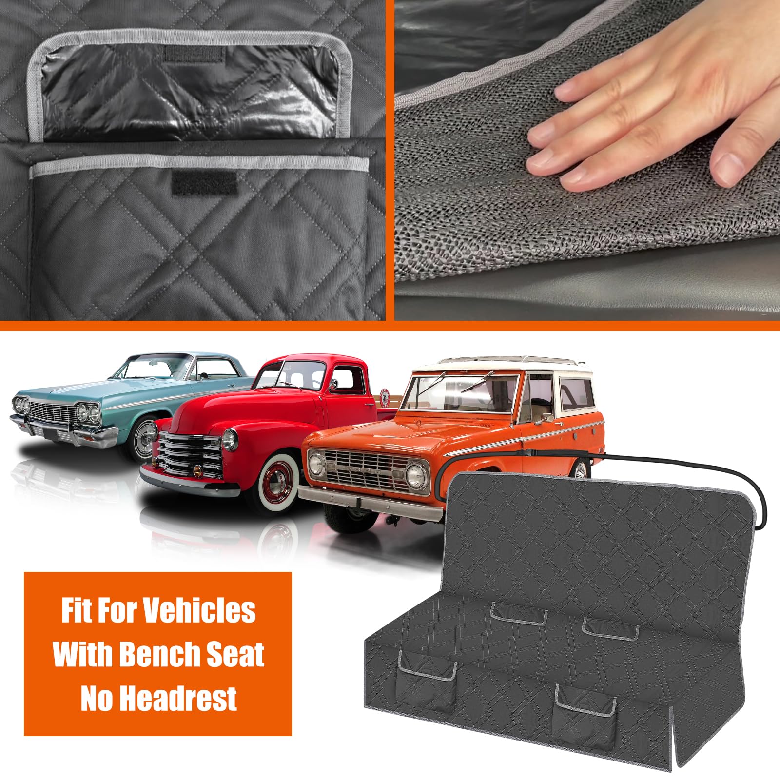 Kistrba Dog Car Seat Cover For Bench Seat No Headrest, Most Vintage Car And Classic Truck Bench Seat, 600D Oxford Scratch Proof