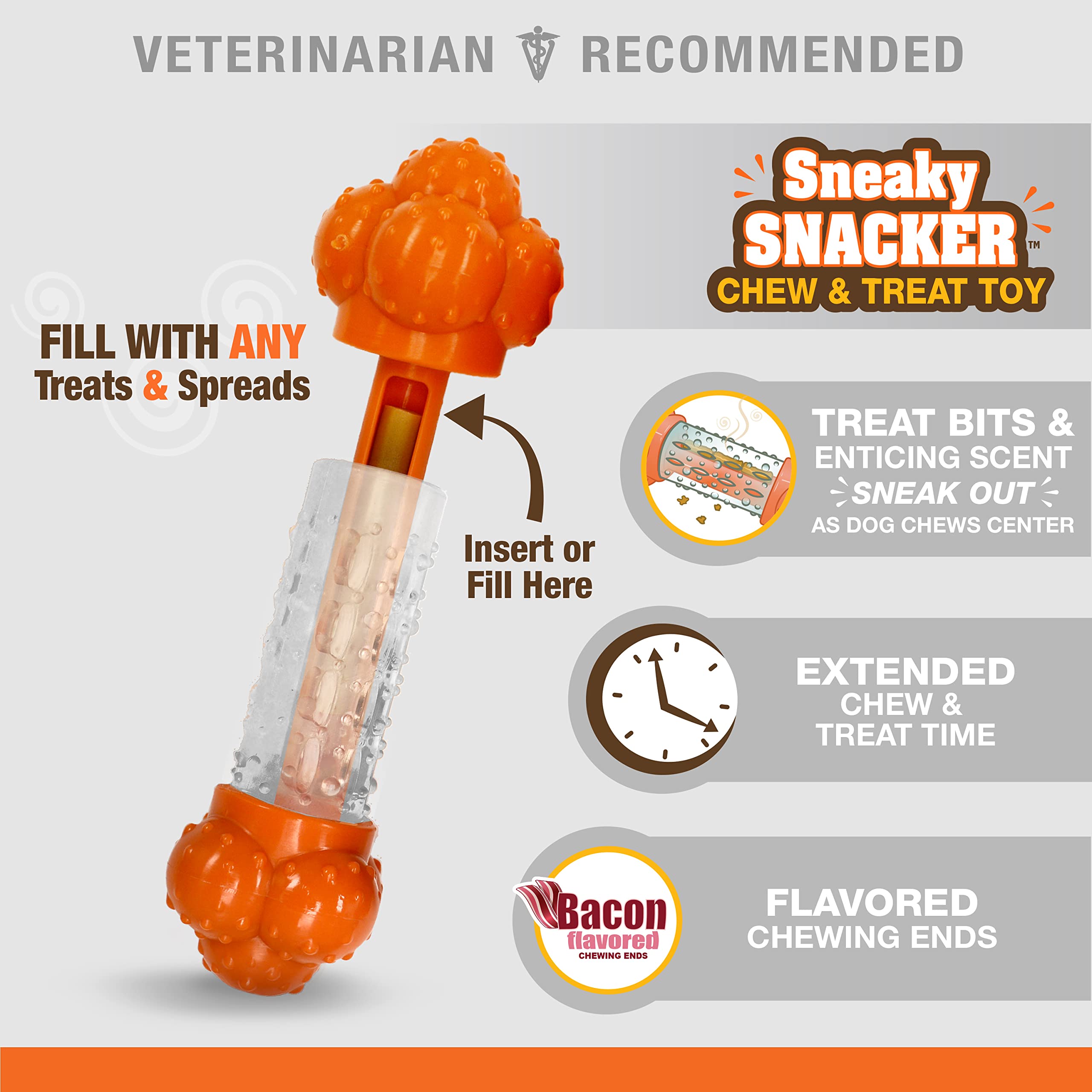 Nylabone Strong Chew Sneaky Snacker Treat Toy for Dogs, Interactive Dog Enrichment Chew Toys, Bacon Flavor, Medium/Wolf - Up to