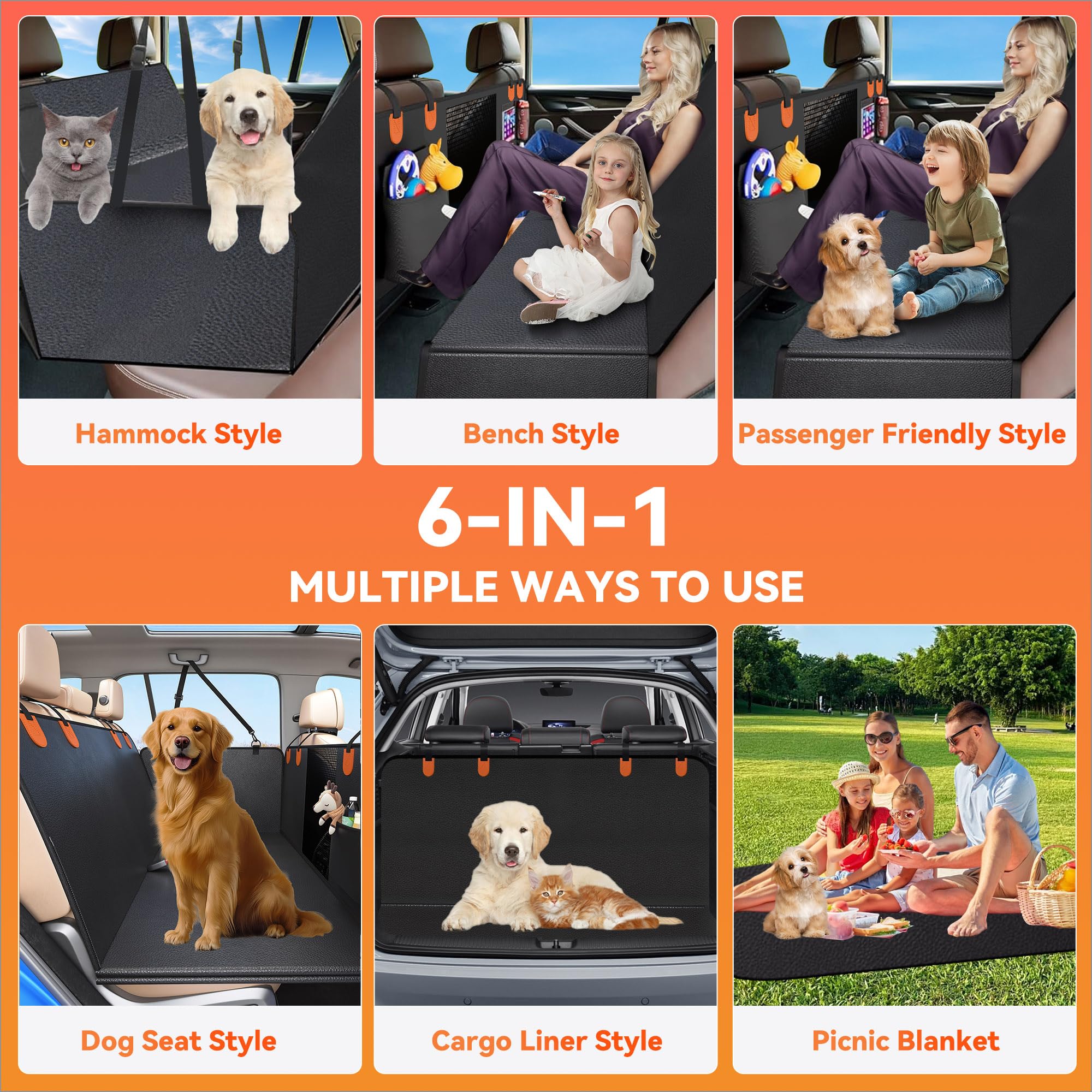 Qwue 2025 Upgraded Pu Dog Car Seat Cover For Back Seat - Waterproof, Anti-Scratch Car Seat Cover With Hard Bottom, Dog Bed, Hold