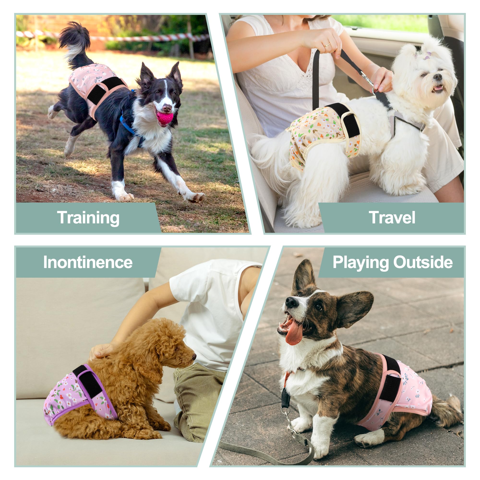 Grecle Female Dog Diapers - Premium Reusable Diapers For Doggie In Heat - Highly Absorbent Dog Diapers Female For Pet Incontinen