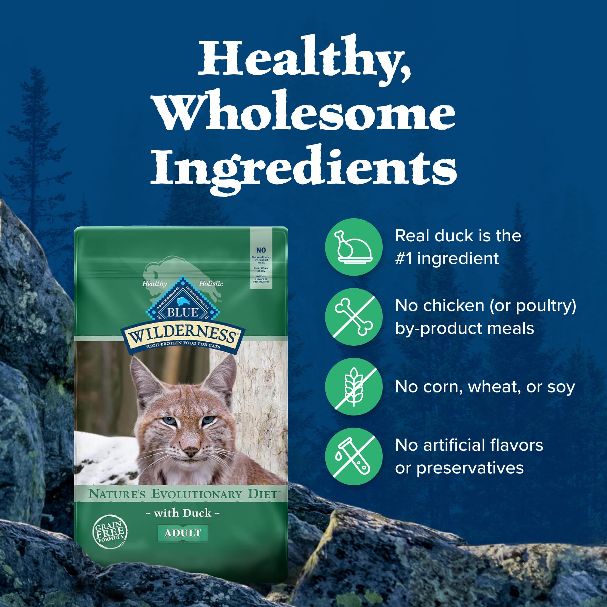 Blue Buffalo Wilderness Duck Supports Health and Wellness High-Protein & Grain-Free Healthy Adult Dry Cat Food 11 lbs.