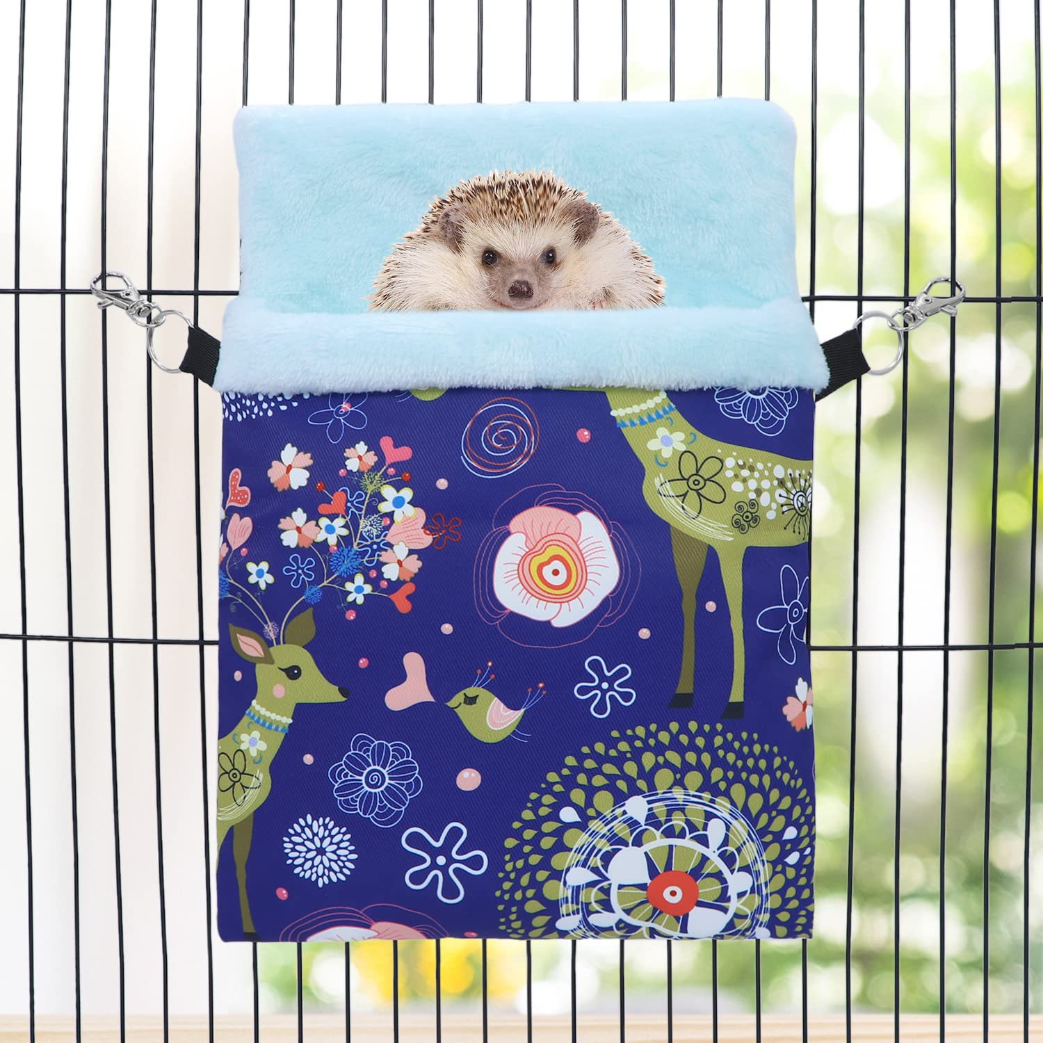 Wontee Small Pet Sleeping Pouch Sleep Bag Warm Bed Hideout For Hamsters Hedgehogs Sugar Gliders Squirrels (L, Blue Elk)