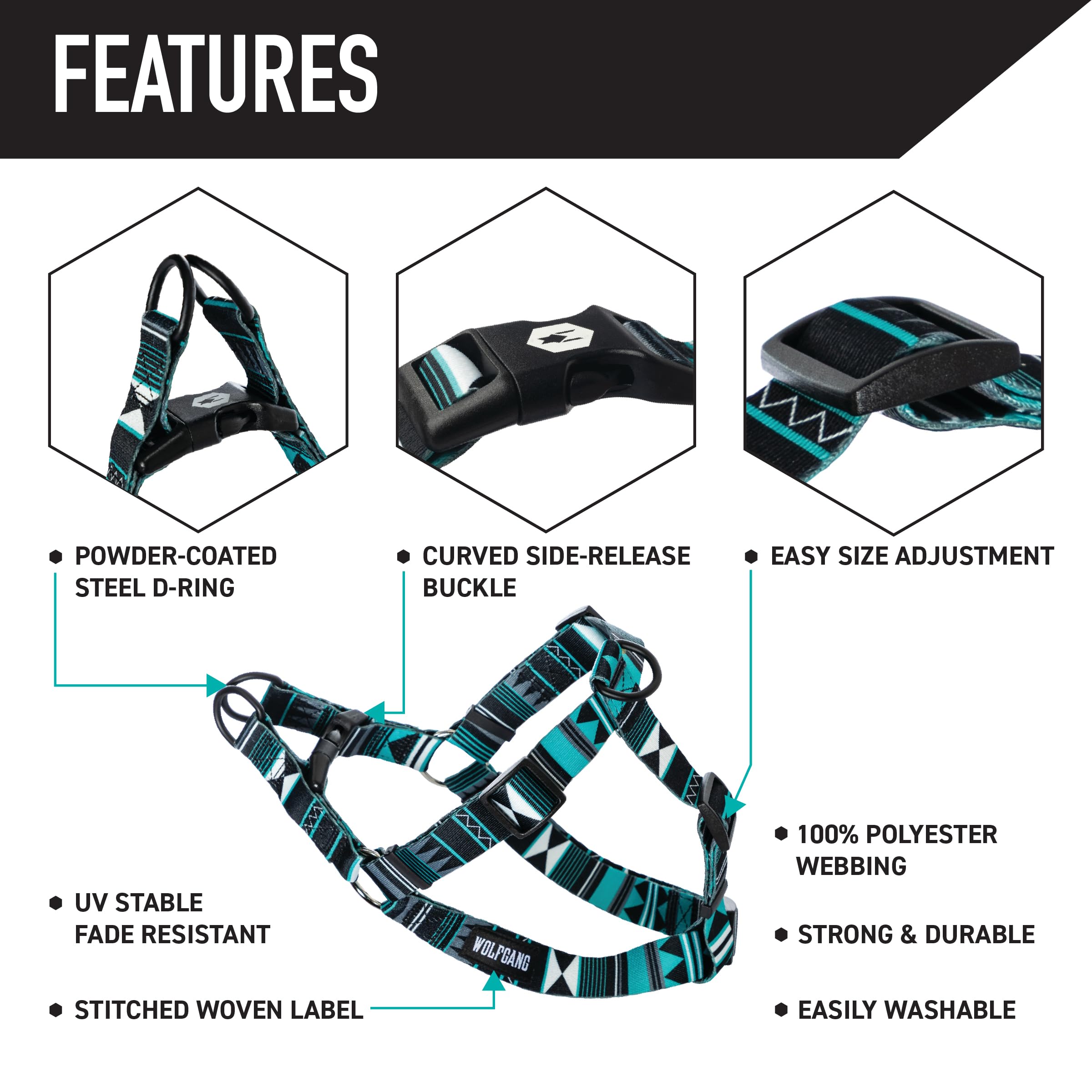 Wolfgang Heavy Duty Adjustable Dog Harness, Pull-Tested for Walking & Training, WesternSky Print, X-Large