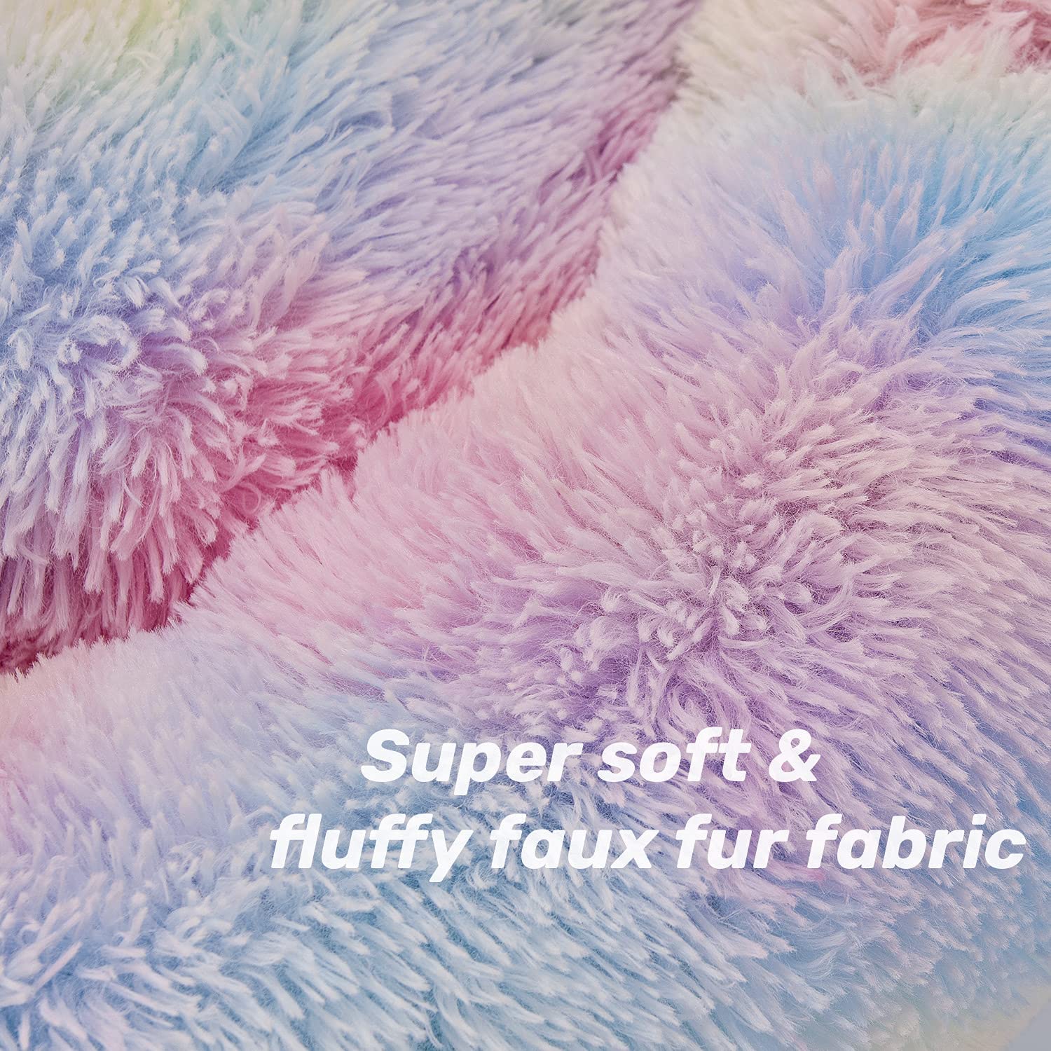 Raimaiso Anti Anxiety Round Fluffy Plush Faux Fur Warm Washable Dog Bed & Cat Bed, Original Bed For Small Medium Large Pets,Used To Relieve Joints And Improve Sleep(20'/24'/27'') (24', Rainbow)
