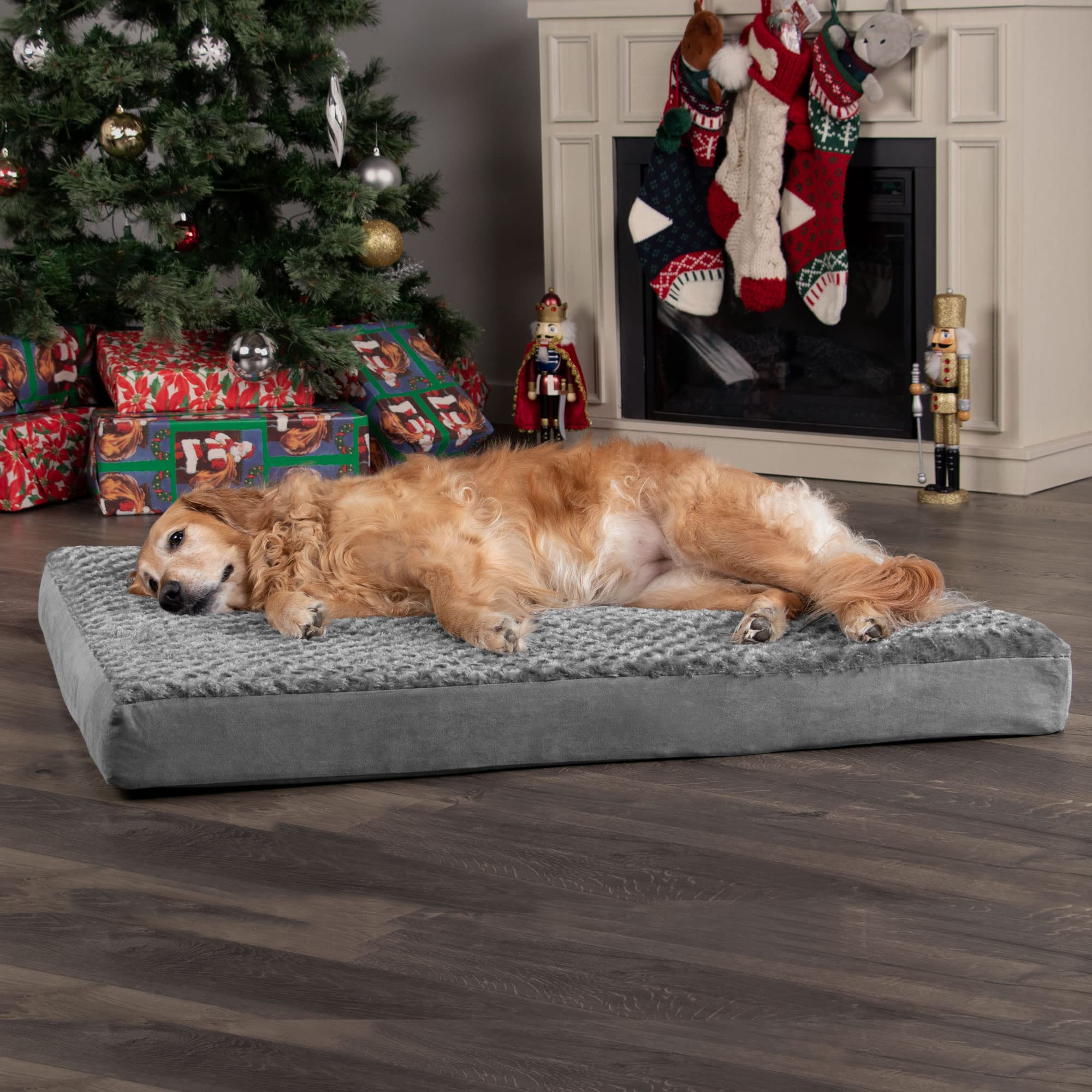 Furhaven Memory Foam Dog Bed for Large Dogs w/ Removable Washable Cover, For Dogs Up to 95 lbs - Ultra Plush Faux Fur & Suede Ma