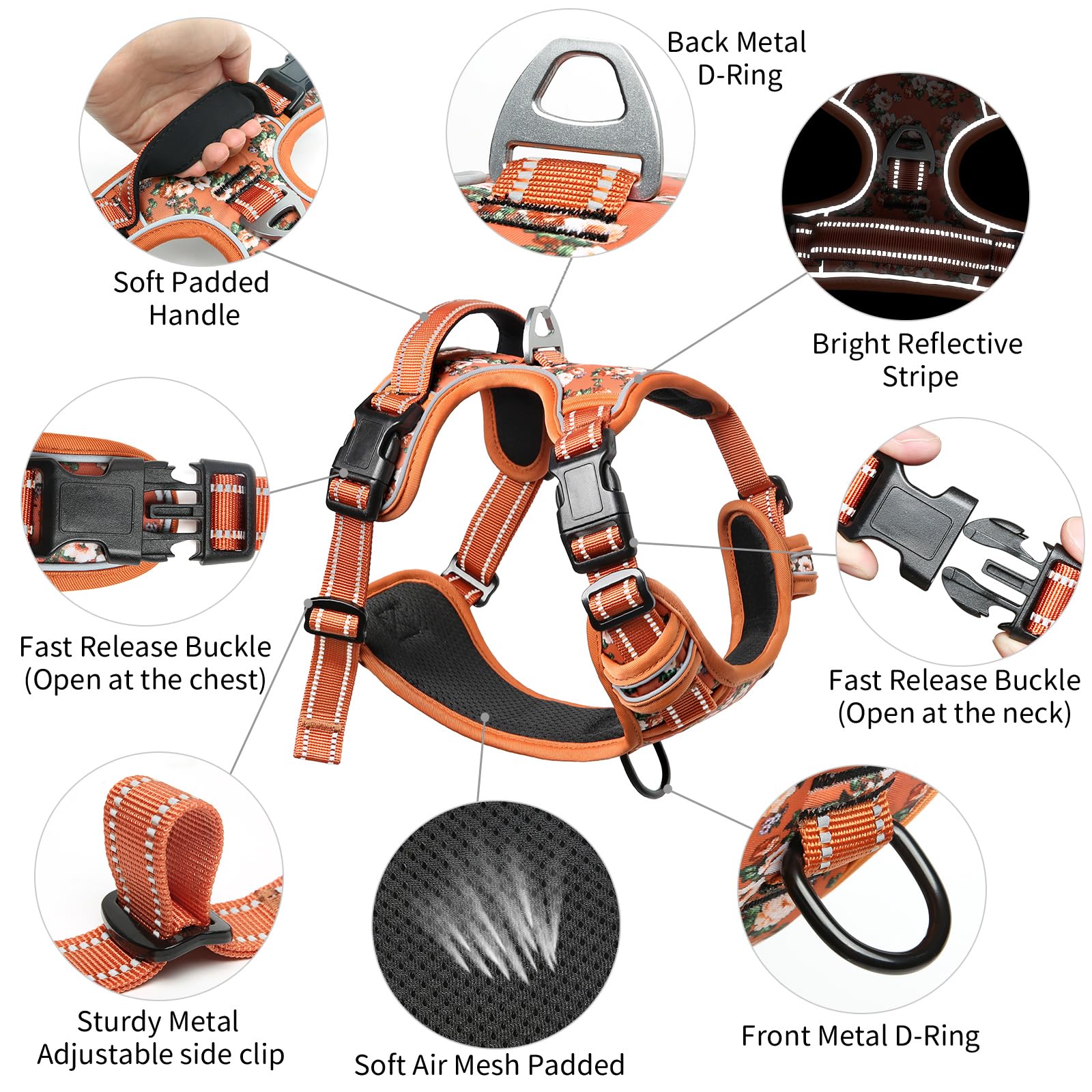 Timos Dog Harness For Large Dogs, No Pull Service Vest With Reflective Strips And Control Handle,No Choke Dog Harness With 2 Met