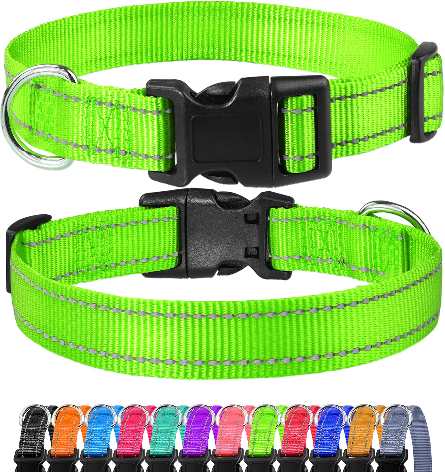 FunTags Reflective Dog Collar, Sturdy Nylon Collars for Large Girl and Boy Dogs, Adjustable Dog Collar with Quick Release Buckle