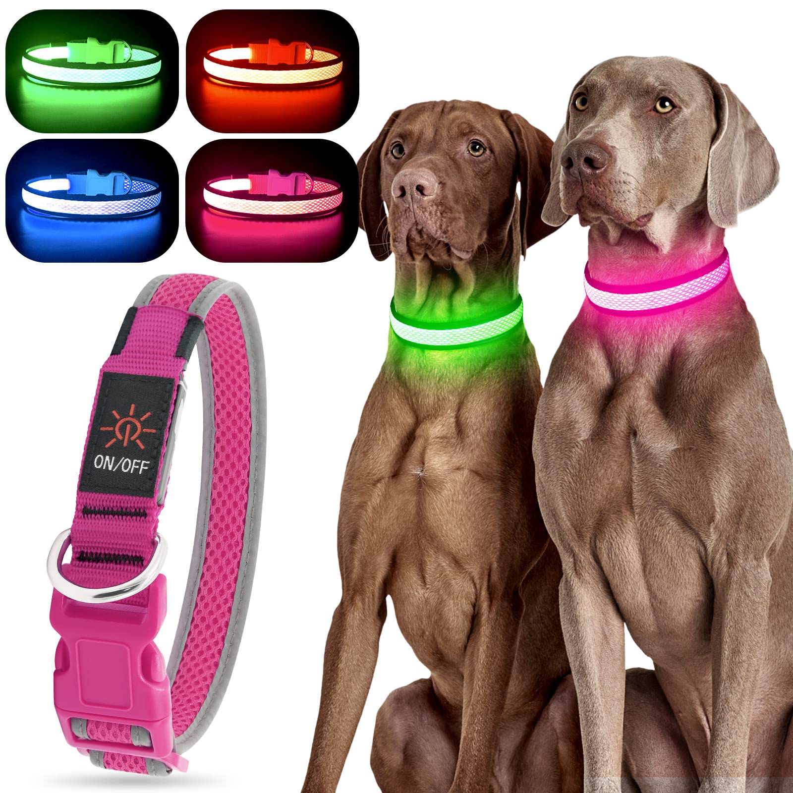 YFbrite Light up Dog Collar, USB Rechargeable LED Puppy Collar Super Bright Adjustable Glowing Dog Lights for Night Walking (Pin