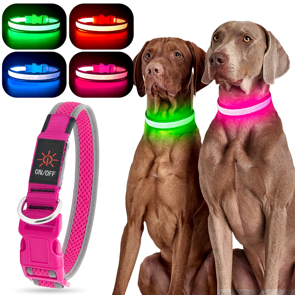 YFbrite Light up Dog Collar, USB Rechargeable LED Puppy Collar Super Bright Adjustable Glowing Dog Lights for Night Walking (Pin