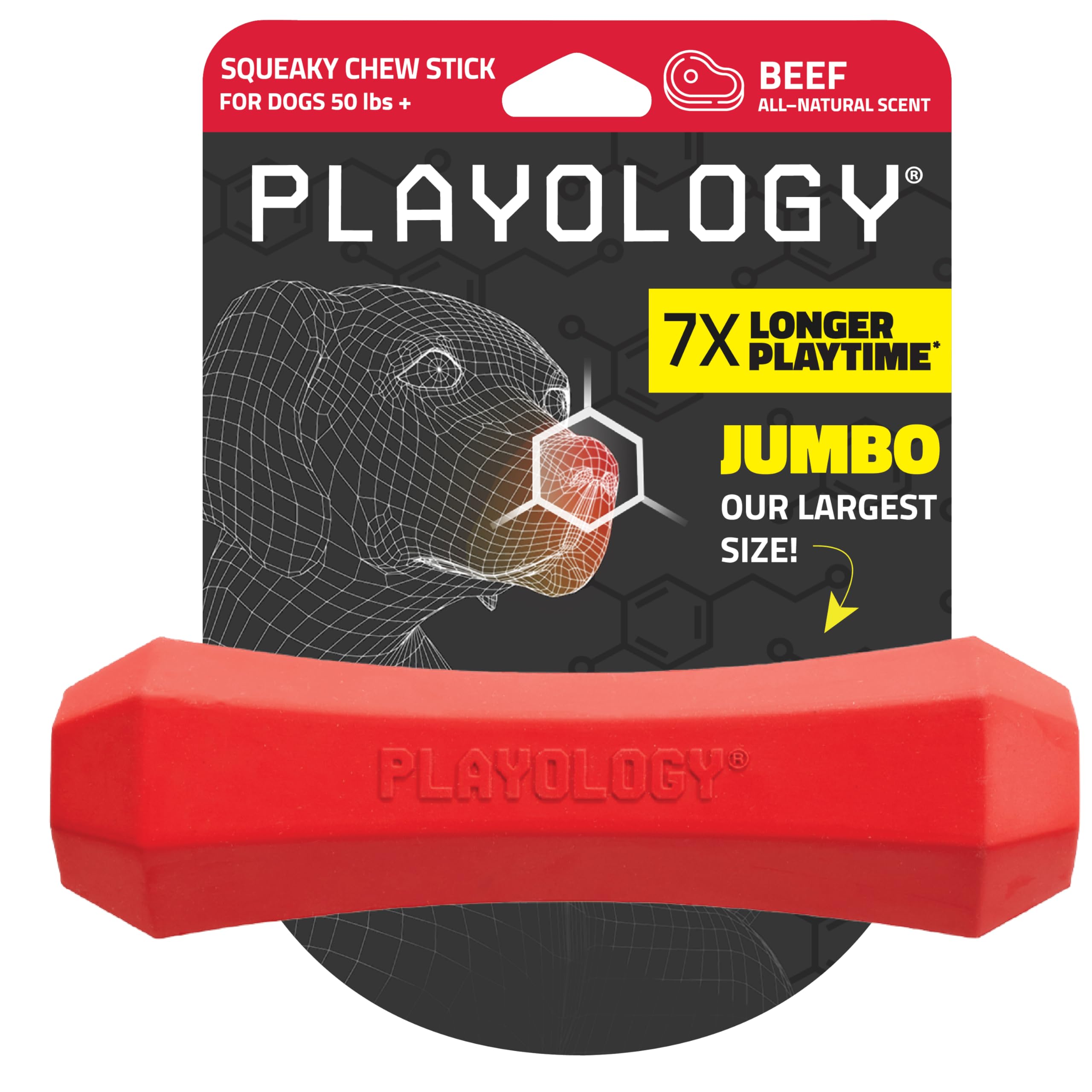 Playology Squeaky Chew Stick Dog Toy For Large To X-Large Dogs 50 Lbs & Up | Engaging All-Natural Beef Scented Chew Toy For Toug