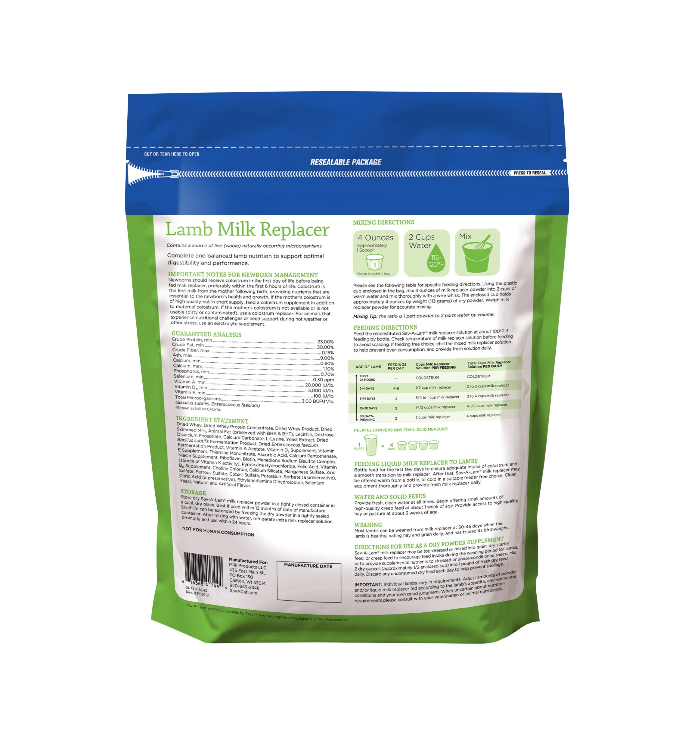 milk products llc 01-7417-0215 Sav-A-Lam, 4 LB, Milk Replacer