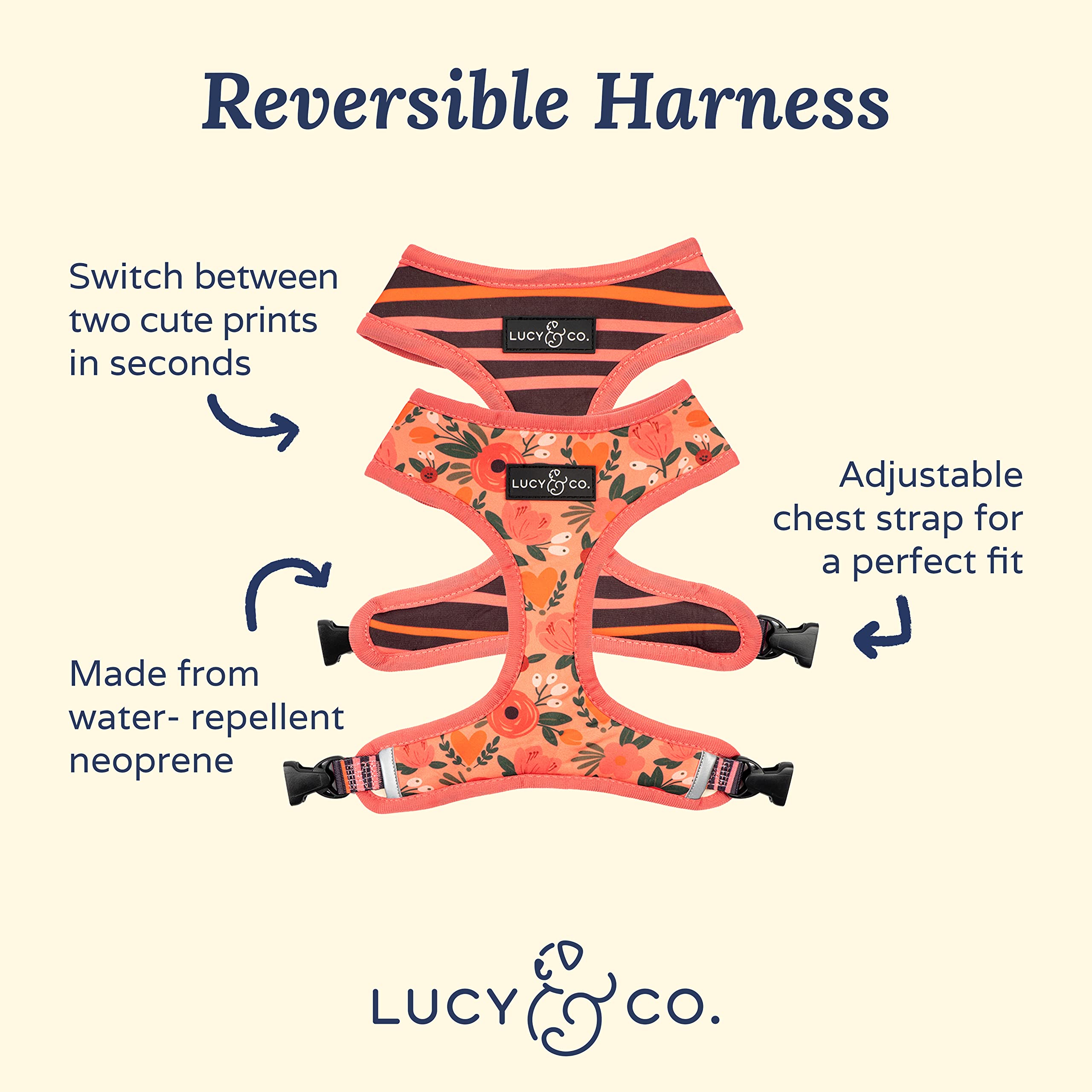 Cute Reversible Dog Harness Walking Halter - Best Designer Pet Harnesses For Extra Small Medium Large Xl Dogs Plus Pug Breeds -