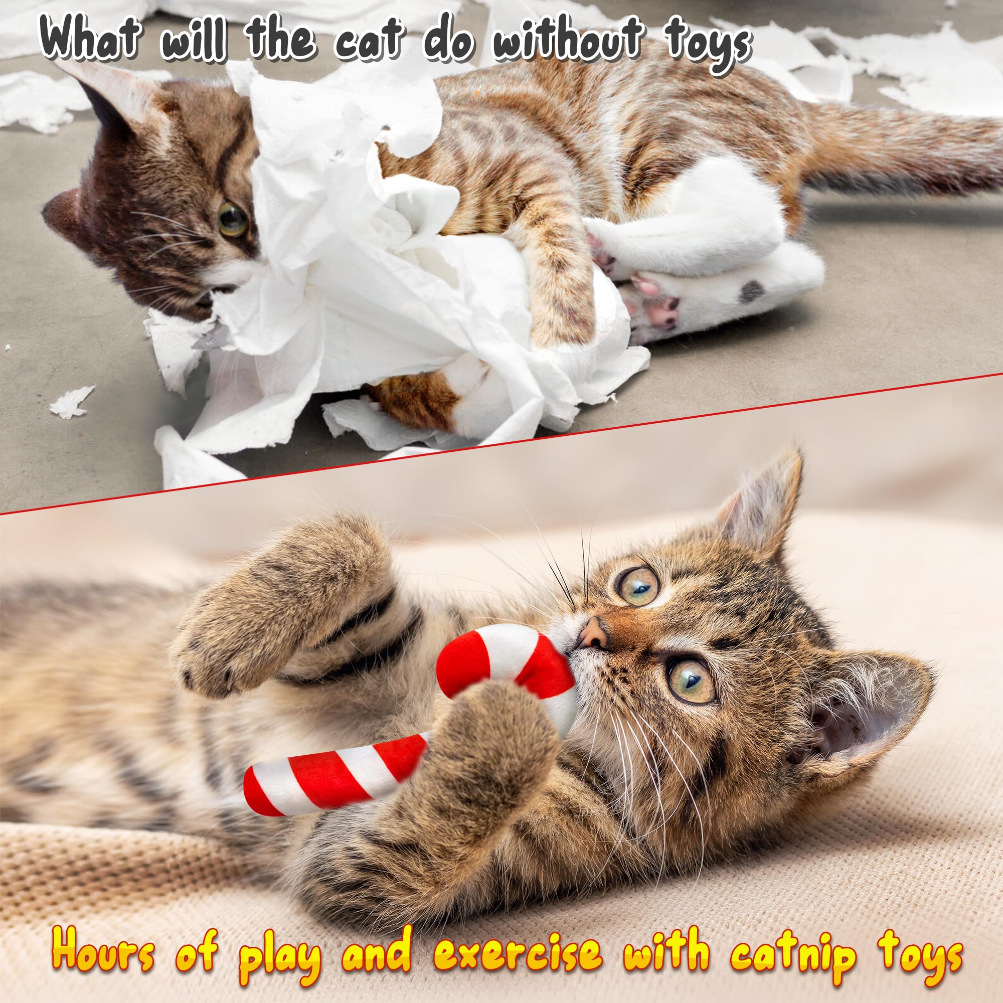 Mallmall6 3Pcs Christmas Candy Cane Catnip Toys Gift For Cat, Indoor Cat Chew Bite Kick Catmint Pet Toys Supplies For Cat Lover