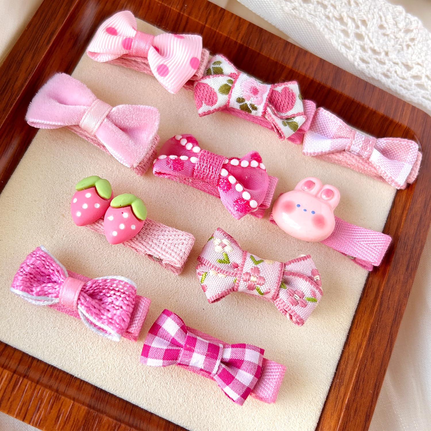 10Pcs Blush Pink Dog Hair Clips 10Pcs Colorful Rubber Bands Small Dog Bows Cute Pet Grooming Accessories Alligator Clips Stay In