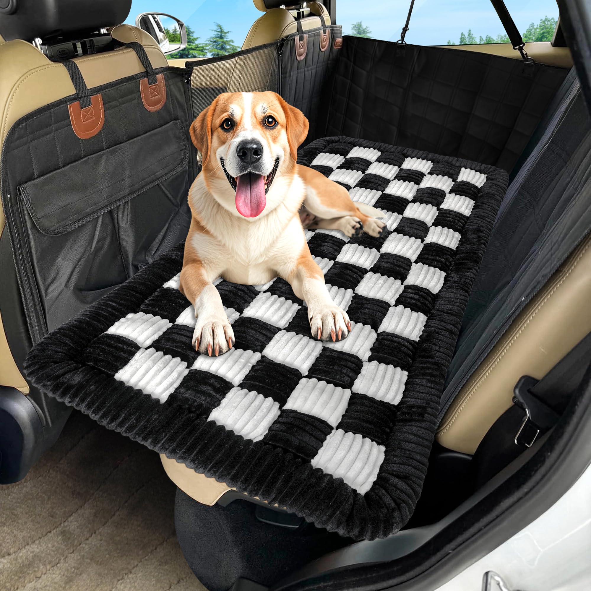 Dog Car Bed Mat, Non-Slip Backseat Extender Pet Blanket, Plaid Dog Bed For Suvs, Sedans & Trucks, Chew-Resistant Travel Pad For 