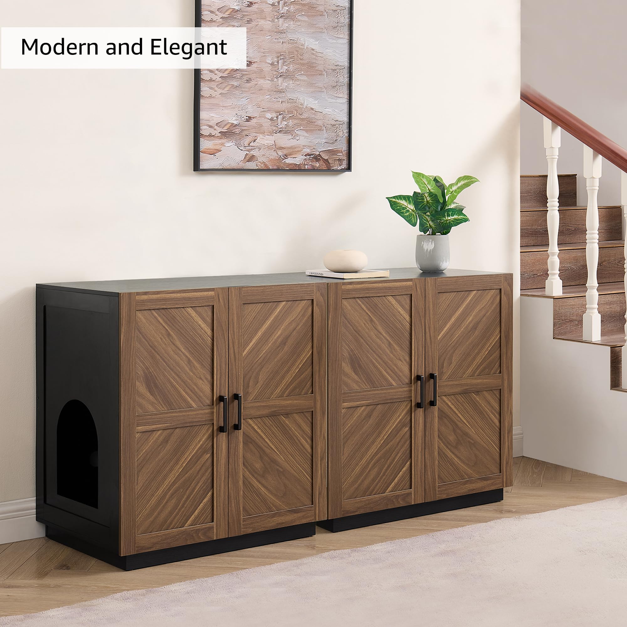 unipaws Cat Litter Box Enclosure with Shelves, Tall Hidden Litter Box Cover for Tall or Top Entry Litter Box, Kitty Enclosed Lit