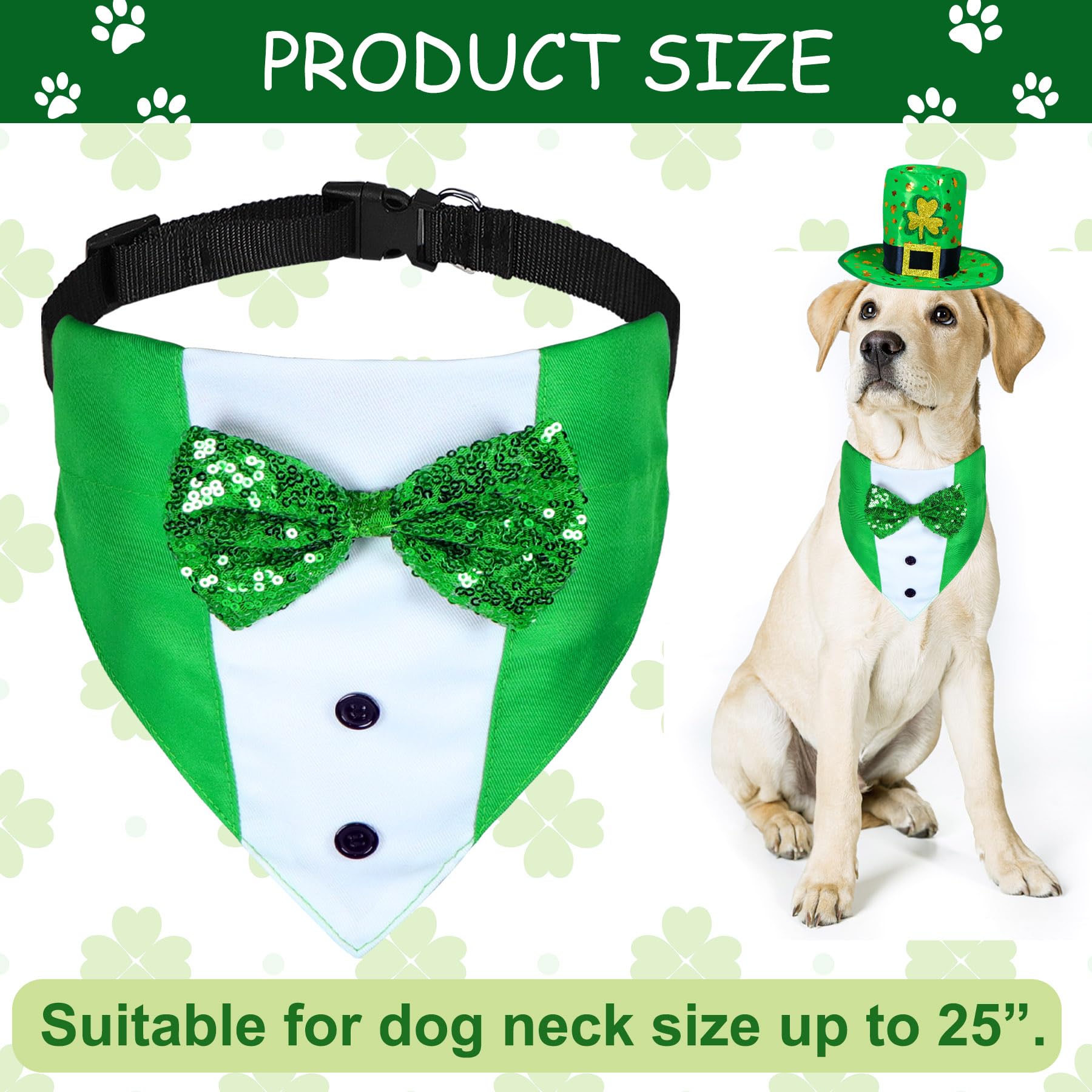 Goyoswa 2 Pcs Dog St. Patrick'S Day Outfit, St Patricks Day Dog Clothes Green Shamrock Dog Hat Dog Tuxedo Suit With Bow Tie For