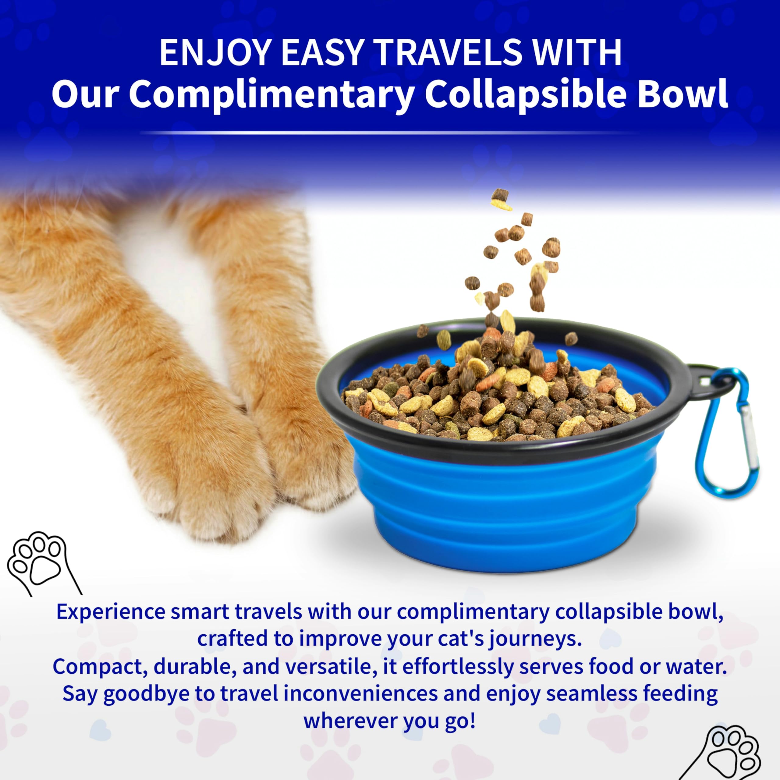 Pet Fit For Life - Vibrant Collapsible Travel Cat Litter Box - Portable, Foldable, Compact Design With Bonus Water Bowl - Ideal For Car & Camping - Reusable, Cats Safe - Blue, (16'X12'X5')