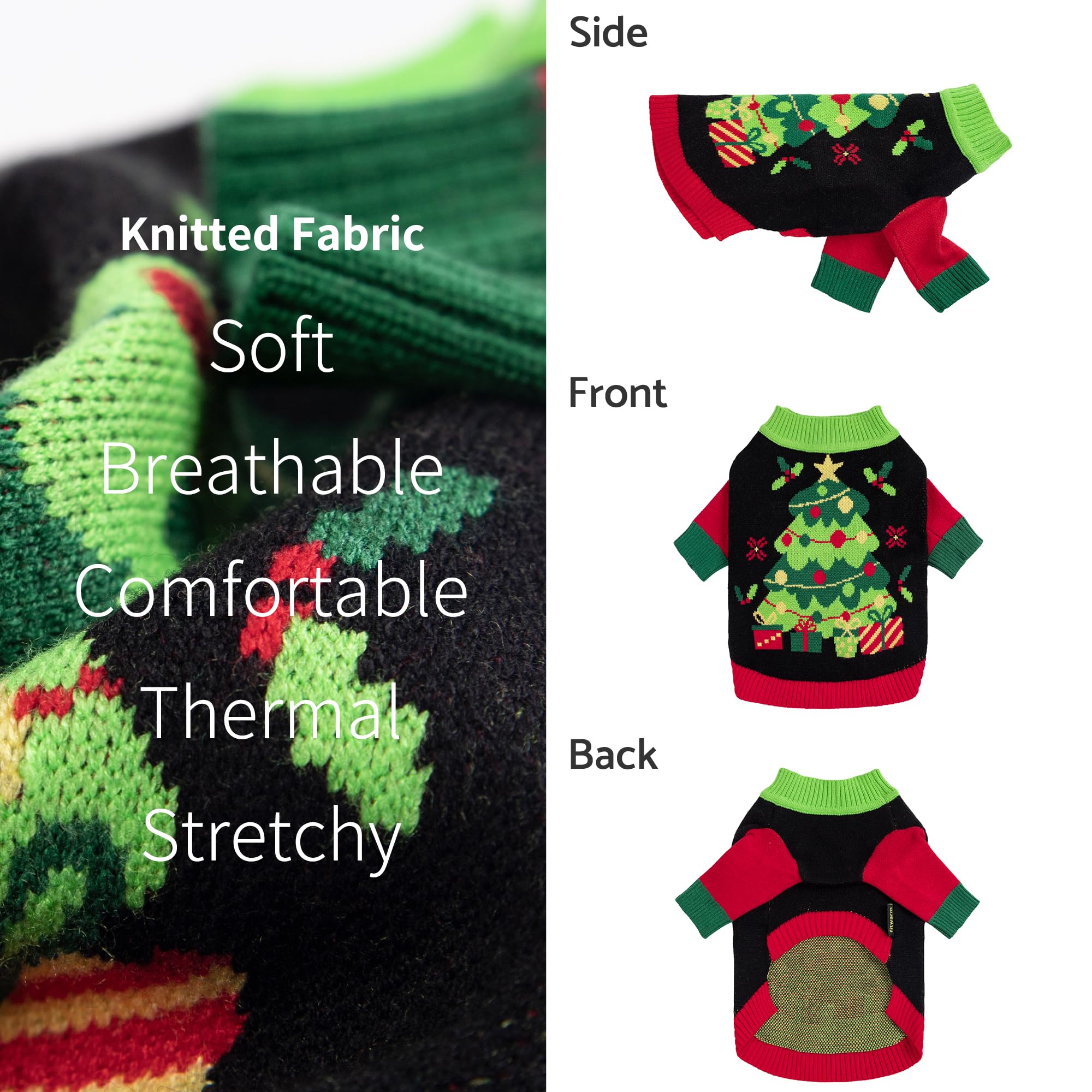 Fitwarm Cozy Dog Christmas Sweater, Thermal Winter Clothes For Small Dogs, Boy & Girl, Holiday Pet Apparel, Black, Red, Green, Y
