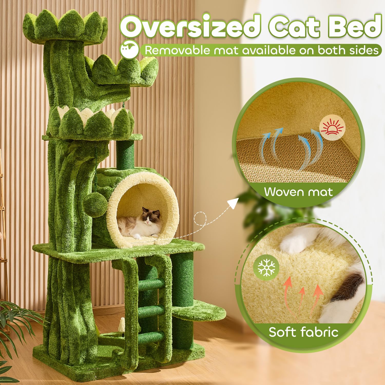 Couner 80.3'' Luxury Cat Tree,Lotus Modern Cat Tower For Indoor Cats Adults,Heavy Duty Maine Coon Cat Condo With 2*Hidden Cat Fo