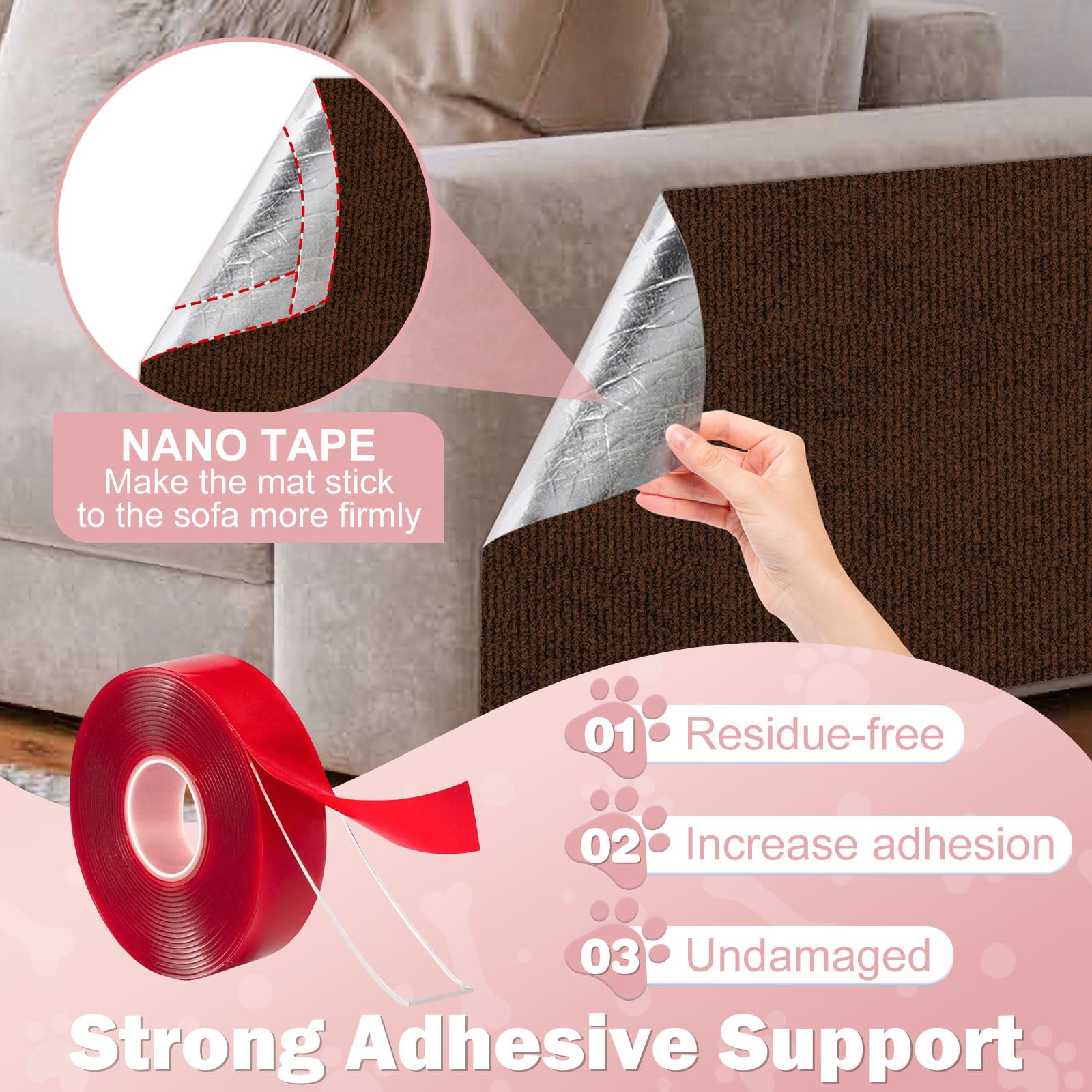 Enonci Bed Cat Scratcher Pad,47.2''X15.8''Cat Scratching Mat,Self-Adhesive Trimmable Anti Scratch Bed Couch Wall Corner Furnitur