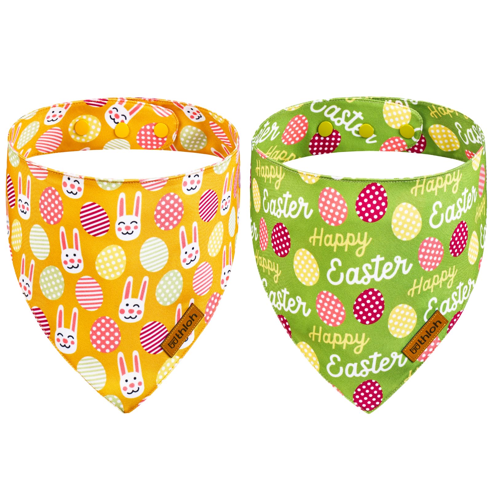 Thloh Easter Dog Bandanas With Snap Button, 2 Pack Reversible Spring Bandana For Boy & Girl, Premium Durable Fabric, Bunny And E