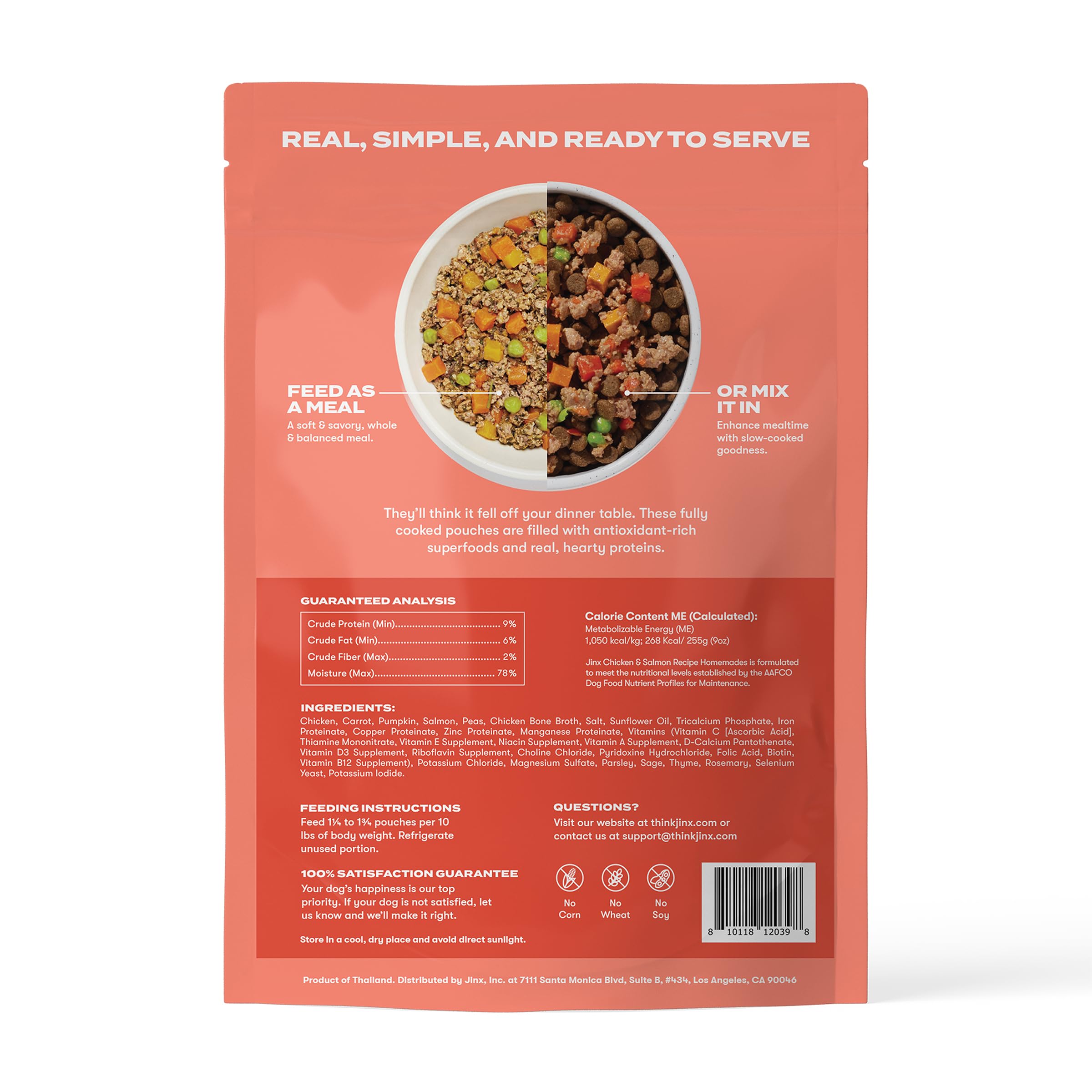 Jinx Salmon Grain Free Wet Dog Food Toppers, Meal or Mix with Dry Dog Food, Made with Real Salmon & Chicken, Bone Broth, No Fill