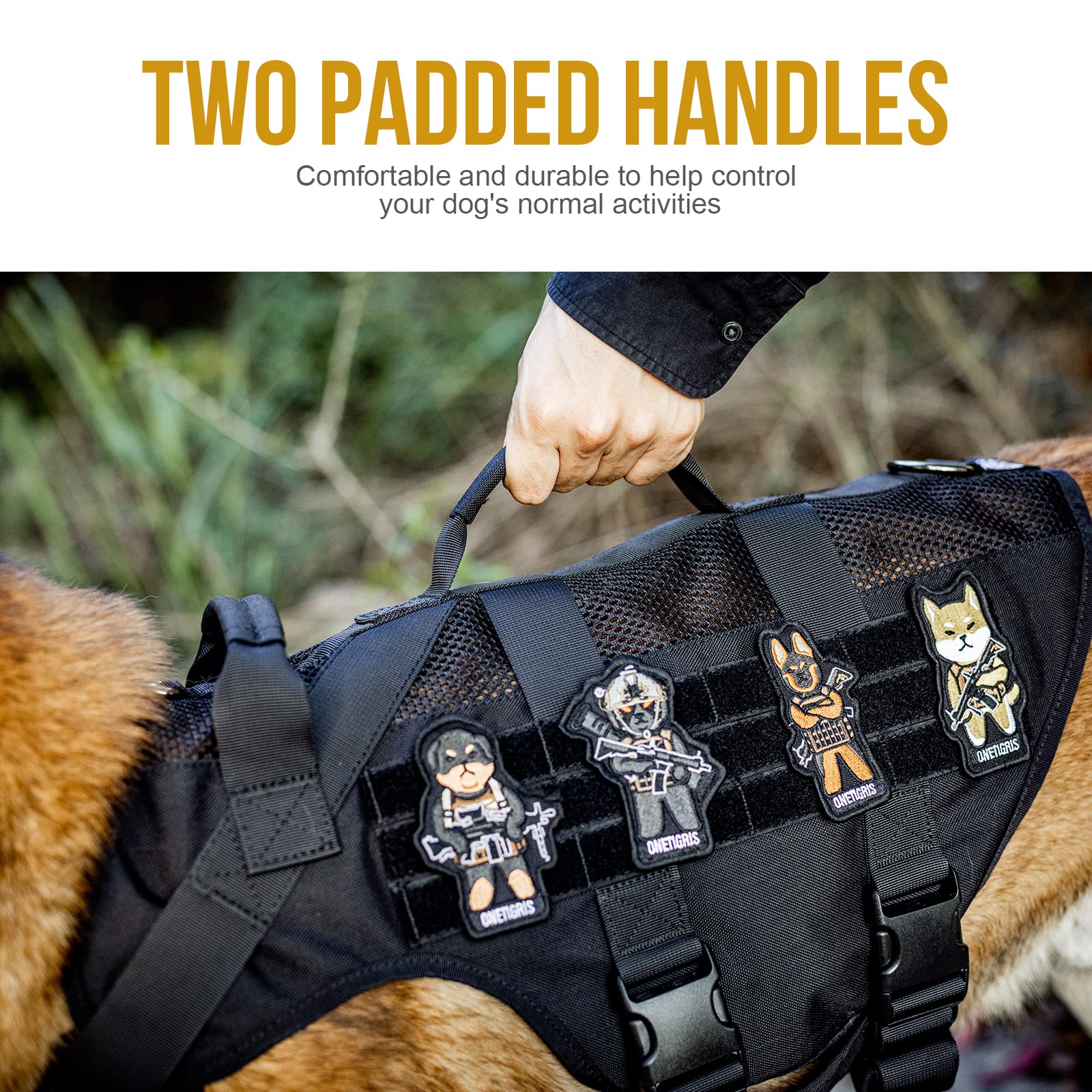 OneTigris No Pull Tactical Dog Harness for Medium Dog, Aire Mesh Dog Vest Harness, Breathable Military Dogs Molle Vests with Han
