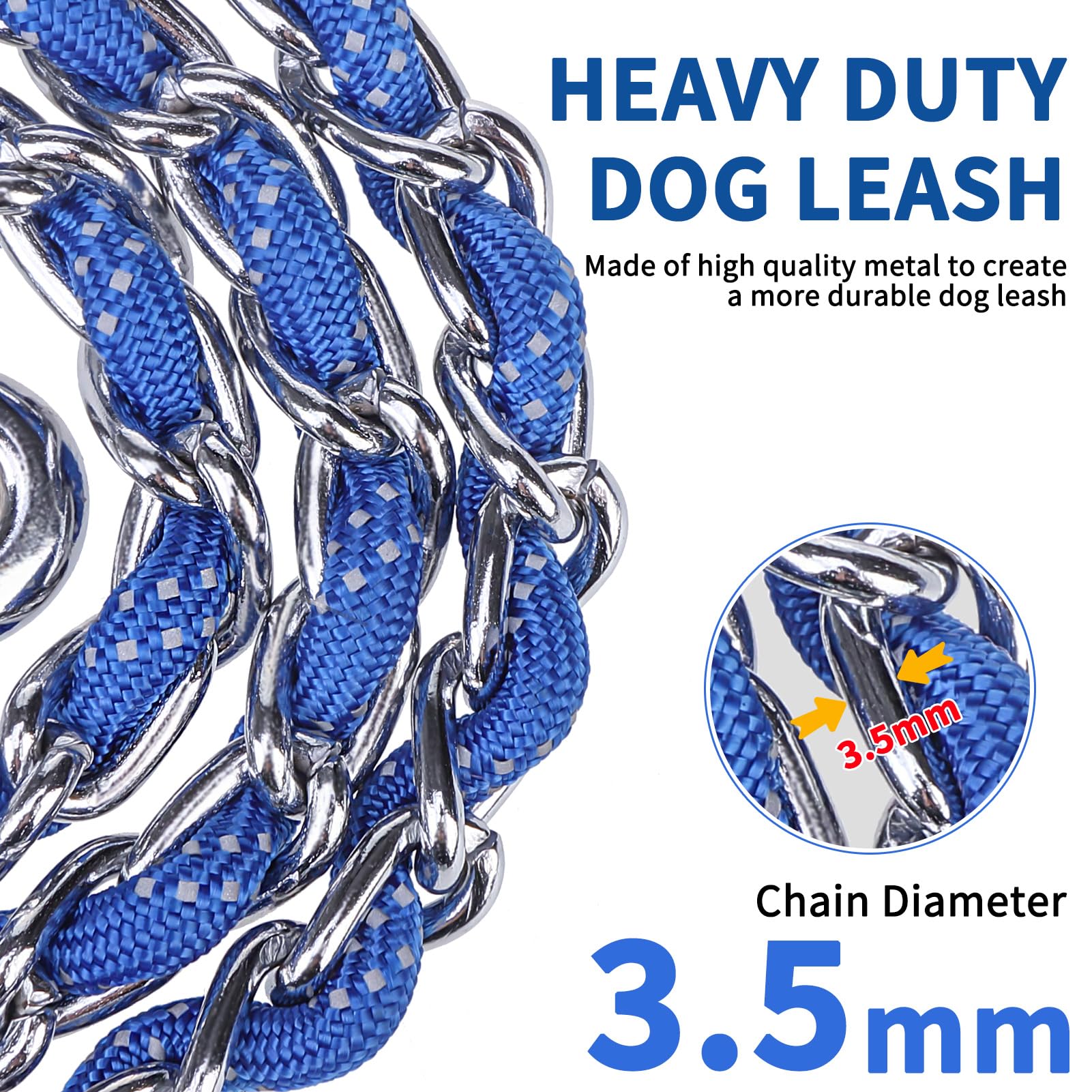 Homimp Heavy Duty Chew Proof Leash 4 Ft, Reflective For Medium Large Dogs, Metal Training With Soft Padded Handle, Strong Rope F