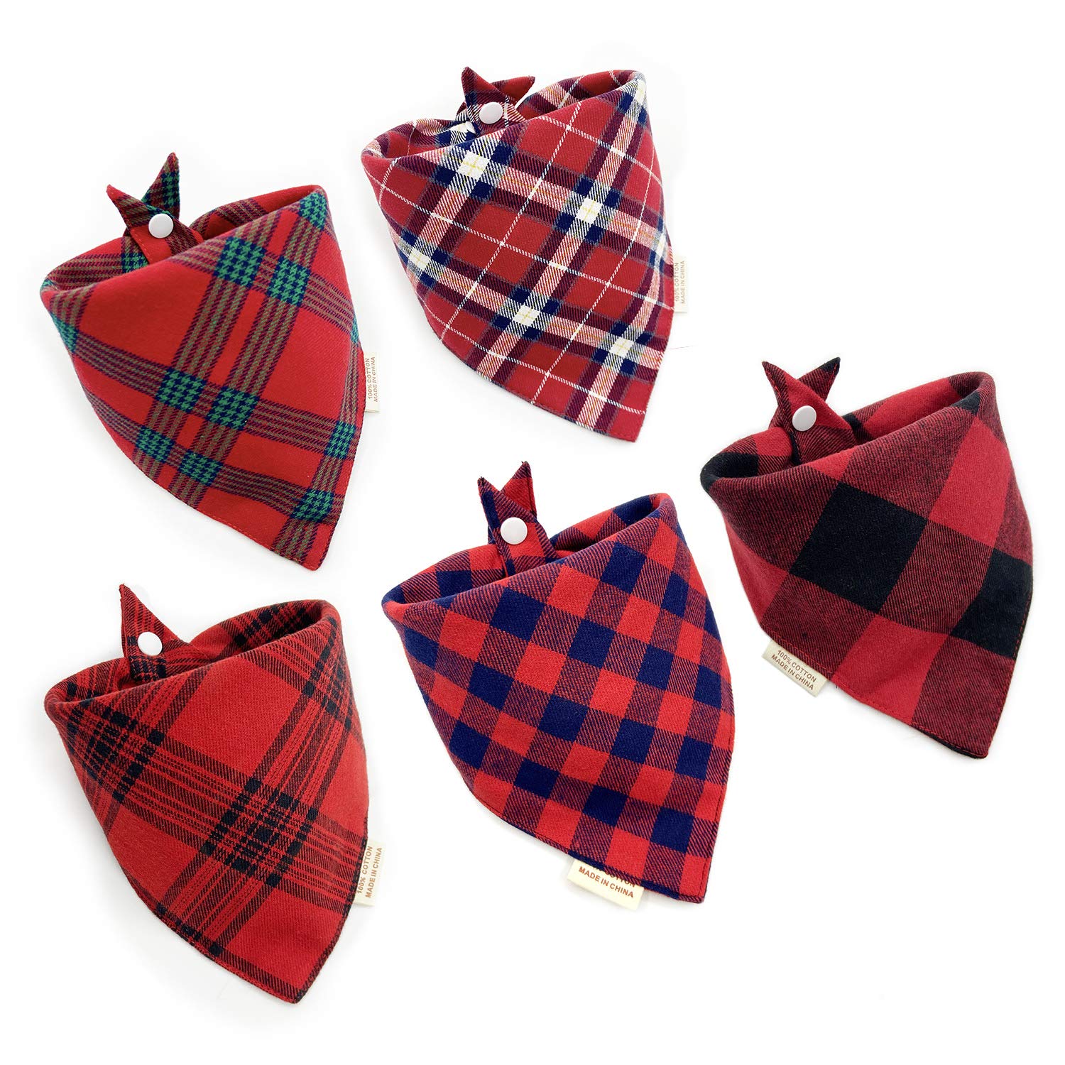5Pcs Dog Bandanas With Button - Thick Triangle Bibs Dual Layer Soft Cotton Scarves For Small Medium Boy Girl Puppy Cat Pet Baby 