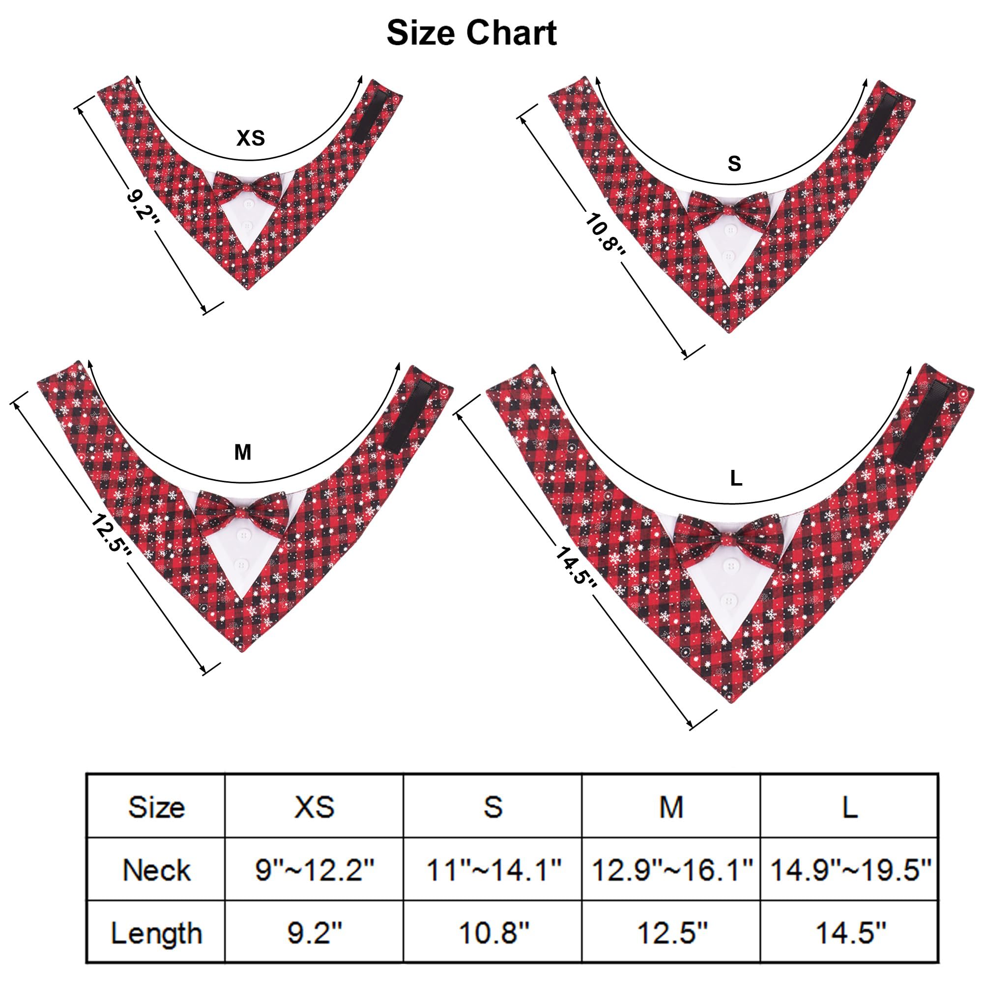 Adoggygo Christmas Dog Tuxedo Bandana, Red Plaid Pet Chritstmas Tux With Bowtie Adjustable Christmas Formal Costume For Medium L