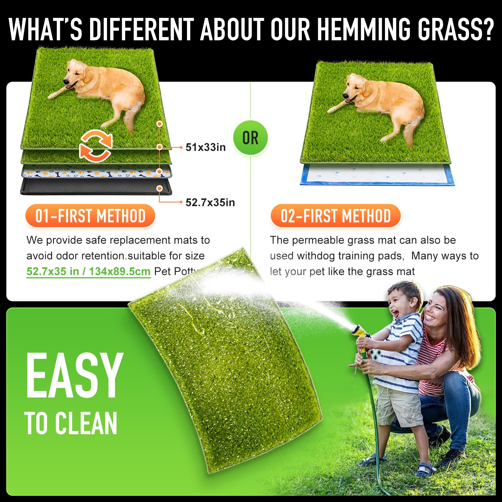 Hompet Artificial Grass For Dogs, 51''X33'', Professional Dog Grass Mat, Easy To Clean With Drainage Holes, Potty Training Pad A