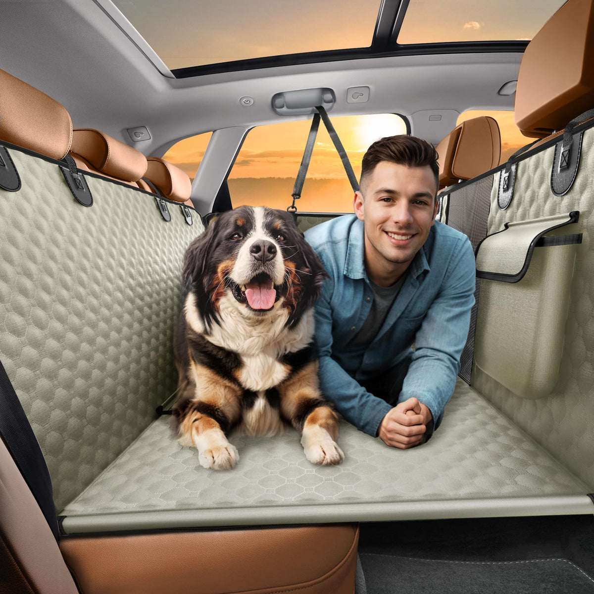 Back Seat Extender For Dogs, Heavy Duty Dog Car Seat Cover For Back Seat And Aggressive Chewer, Large Hard Bottom Car Seat Cover